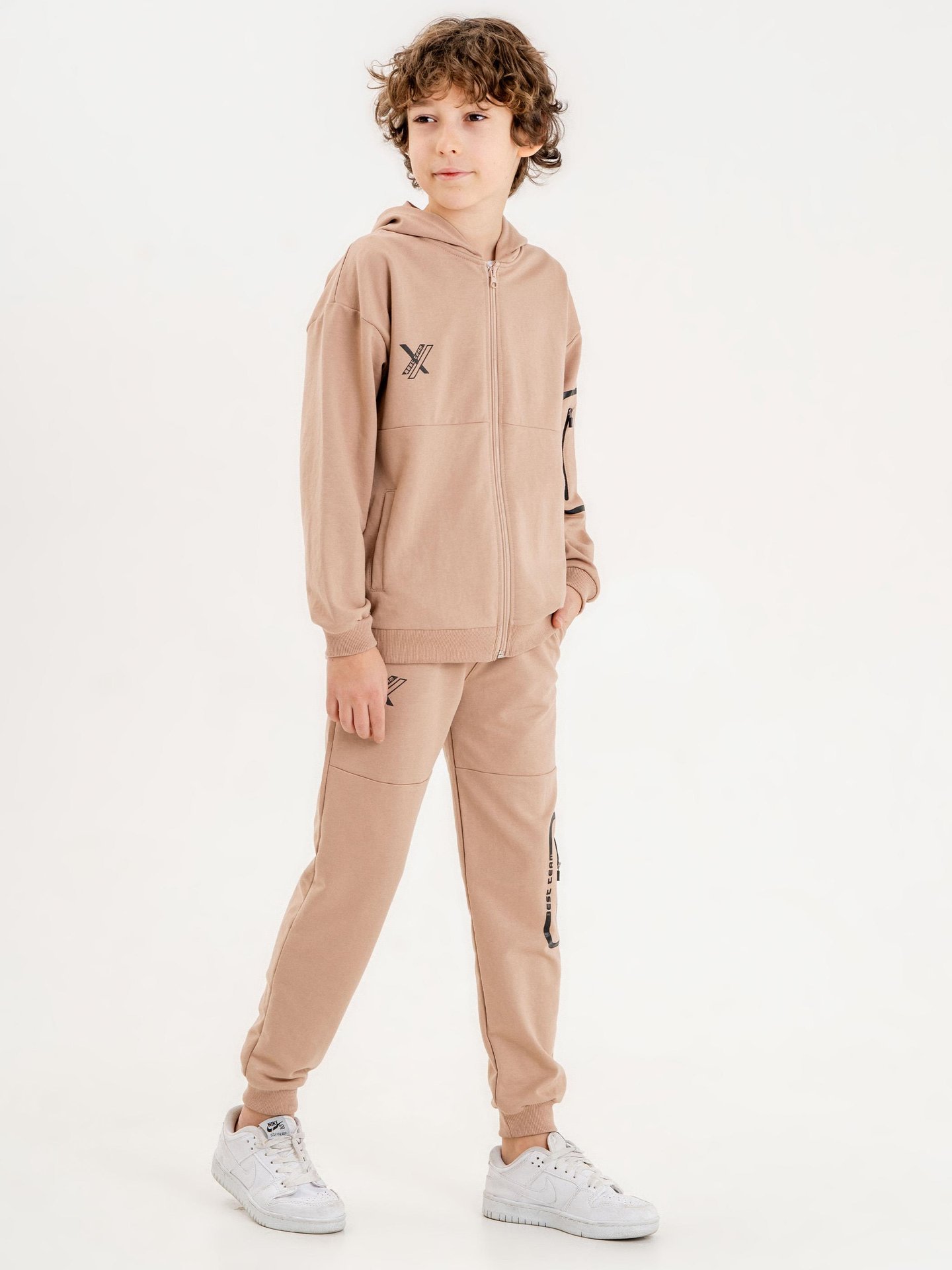 Best Team Baskılı Kapüşonlu Kol Bacak Fermuar Detaylı Alt Üst Erkek Çocuk Eşofman Takımı
