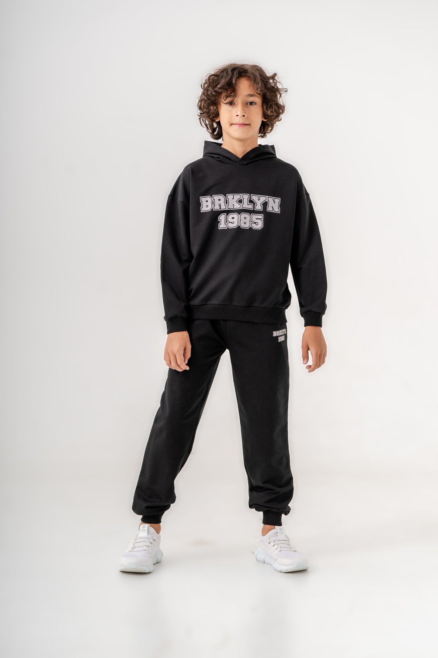 Brklyn 1985 Baskılı Kapüşonlu Erkek Çocuk Alt-Üst Eşofman Takımı