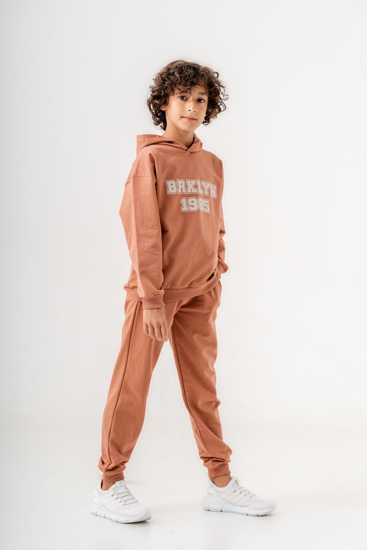 Brklyn 1985 Baskılı Kapüşonlu Erkek Çocuk Alt-Üst Eşofman Takımı