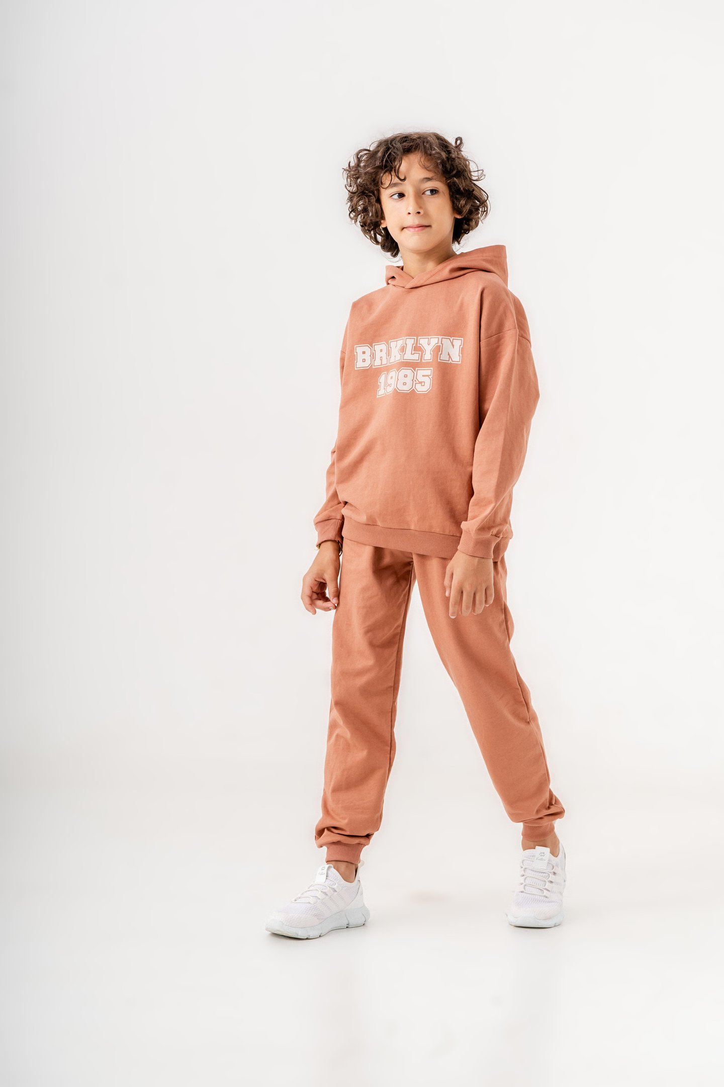 Brklyn 1985 Baskılı Kapüşonlu Erkek Çocuk Alt-Üst Eşofman Takımı