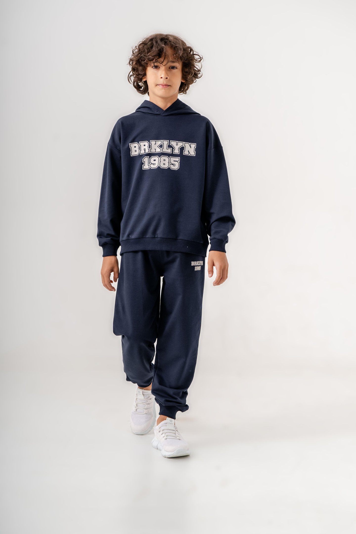 Brklyn 1985 Baskılı Kapüşonlu Erkek Çocuk Alt-Üst Eşofman Takımı