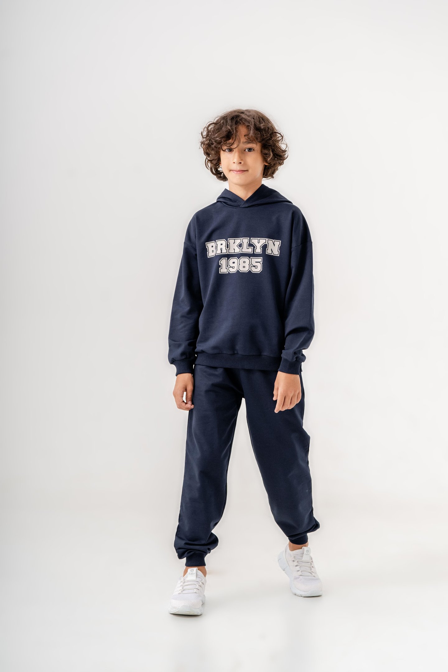 Brklyn 1985 Baskılı Kapüşonlu Erkek Çocuk Alt-Üst Eşofman Takımı