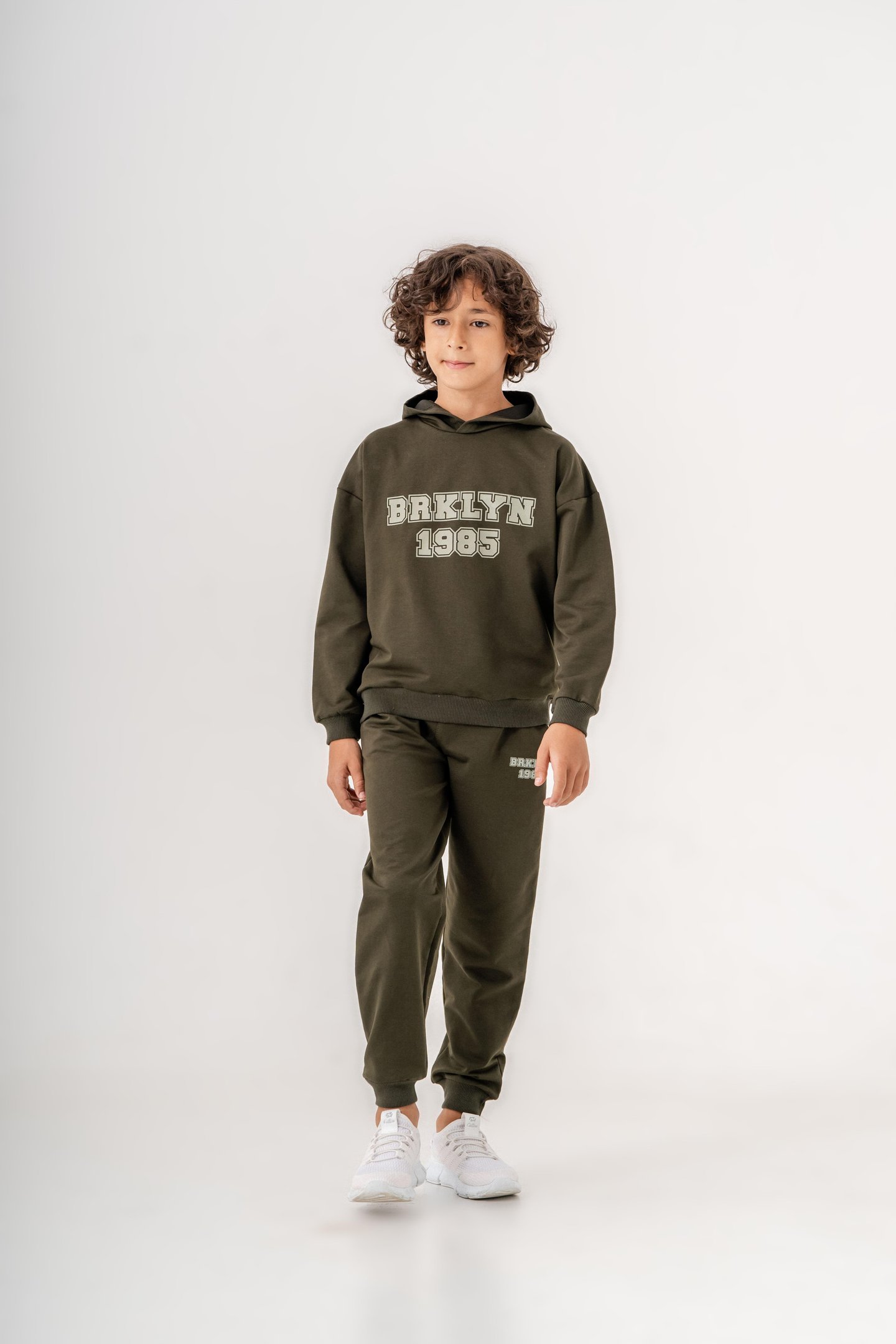 Brklyn 1985 Baskılı Kapüşonlu Erkek Çocuk Alt-Üst Eşofman Takımı