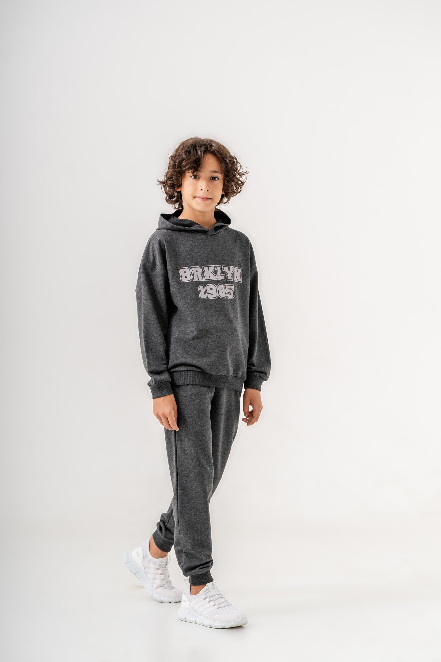 Brklyn 1985 Baskılı Kapüşonlu Erkek Çocuk Alt-Üst Eşofman Takımı