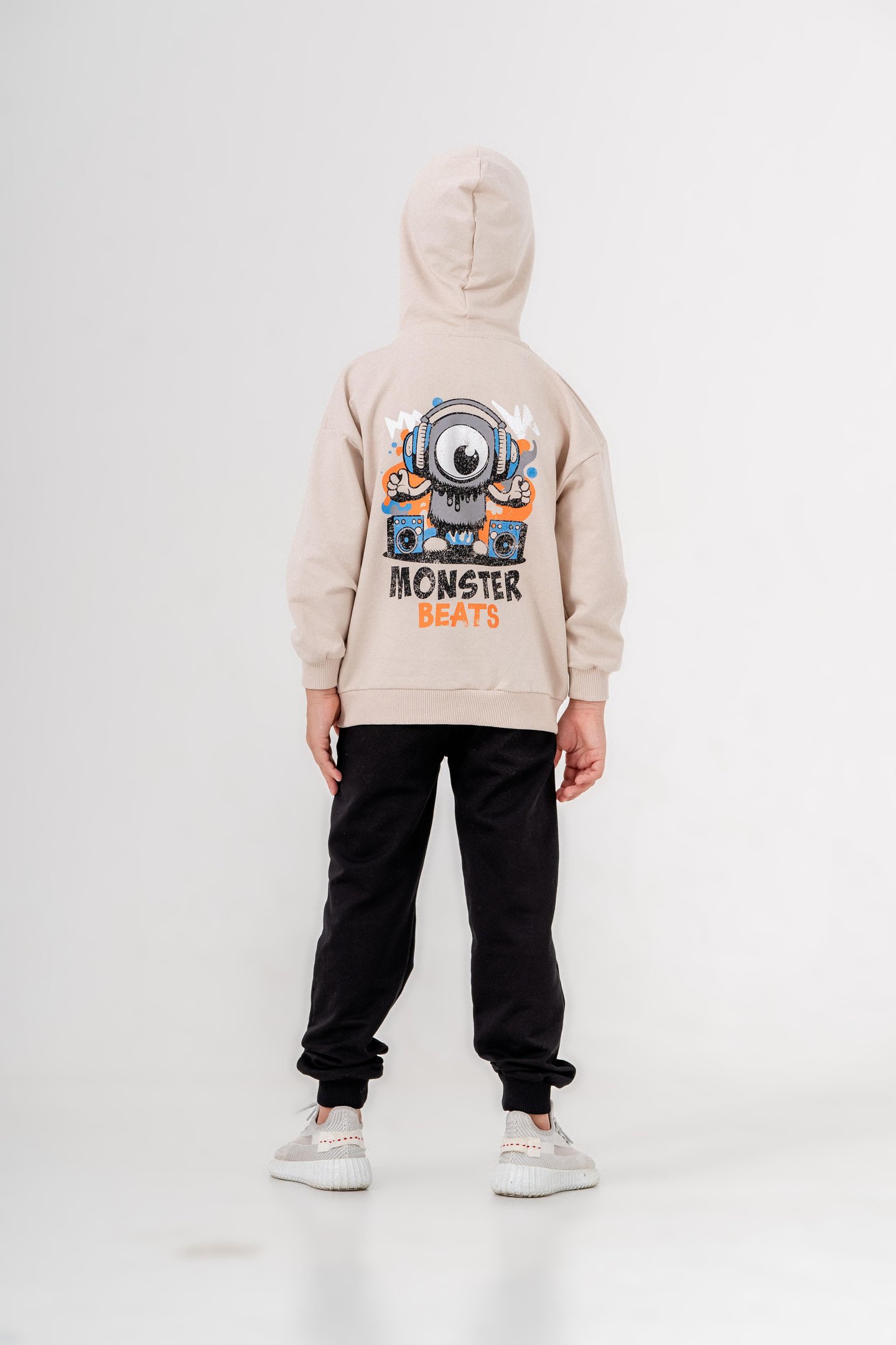 Canavar Baskılı Bacak Baskı Detaylı Kapüşonlu Erkek Çocuk Alt Üst Eşofman Takımı