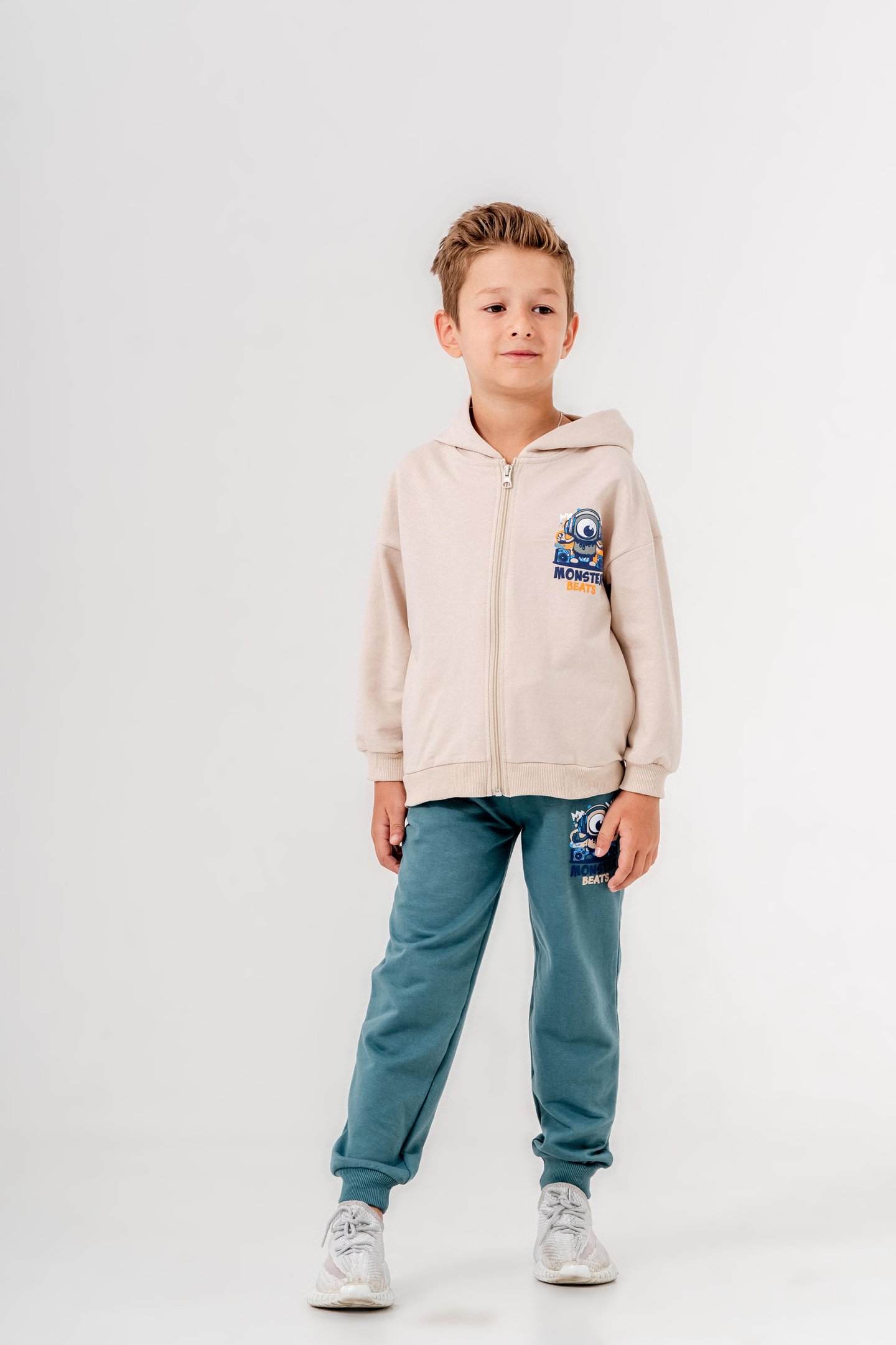 Canavar Baskılı Bacak Baskı Detaylı Kapüşonlu Erkek Çocuk Alt Üst Eşofman Takımı