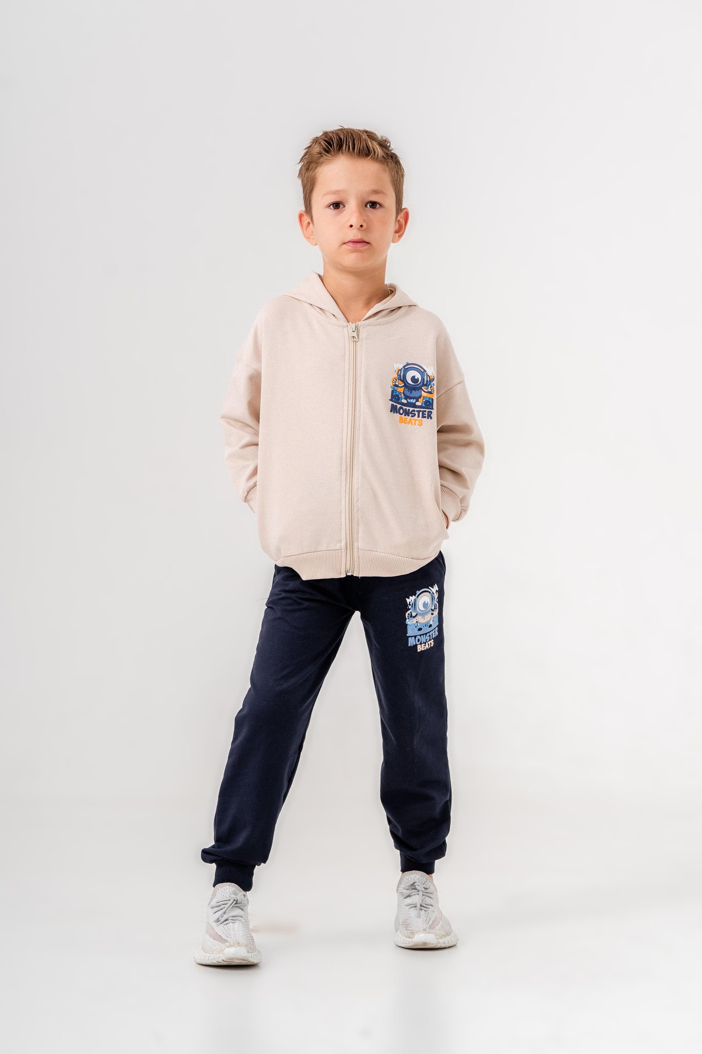 Canavar Baskılı Bacak Baskı Detaylı Kapüşonlu Erkek Çocuk Alt Üst Eşofman Takımı