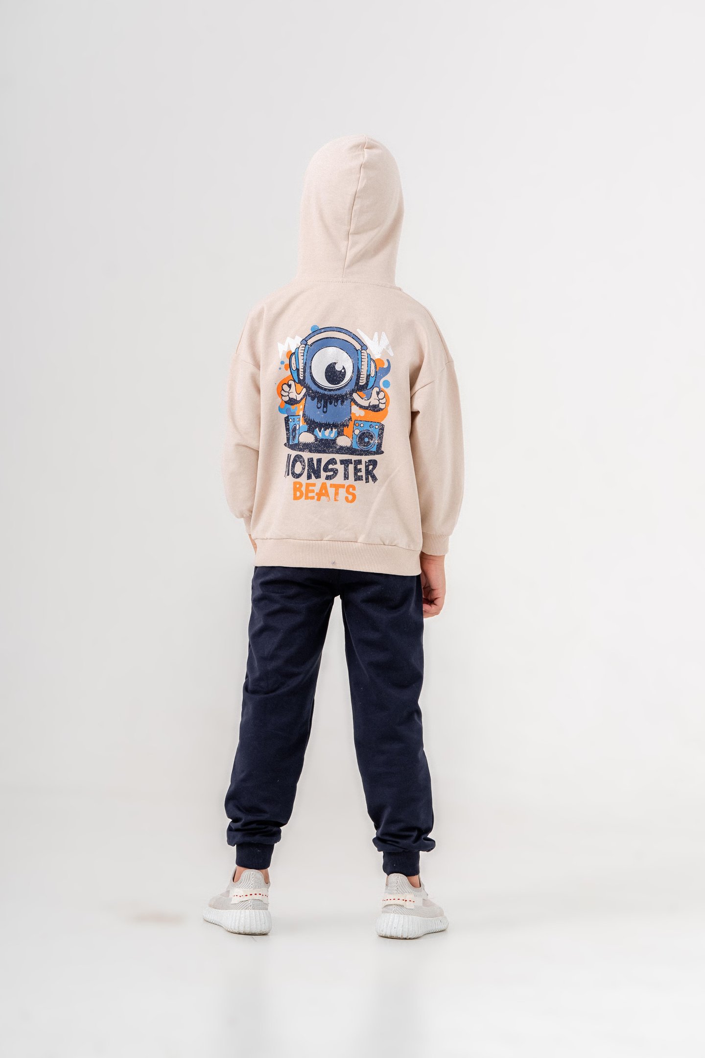 Canavar Baskılı Bacak Baskı Detaylı Kapüşonlu Erkek Çocuk Alt Üst Eşofman Takımı