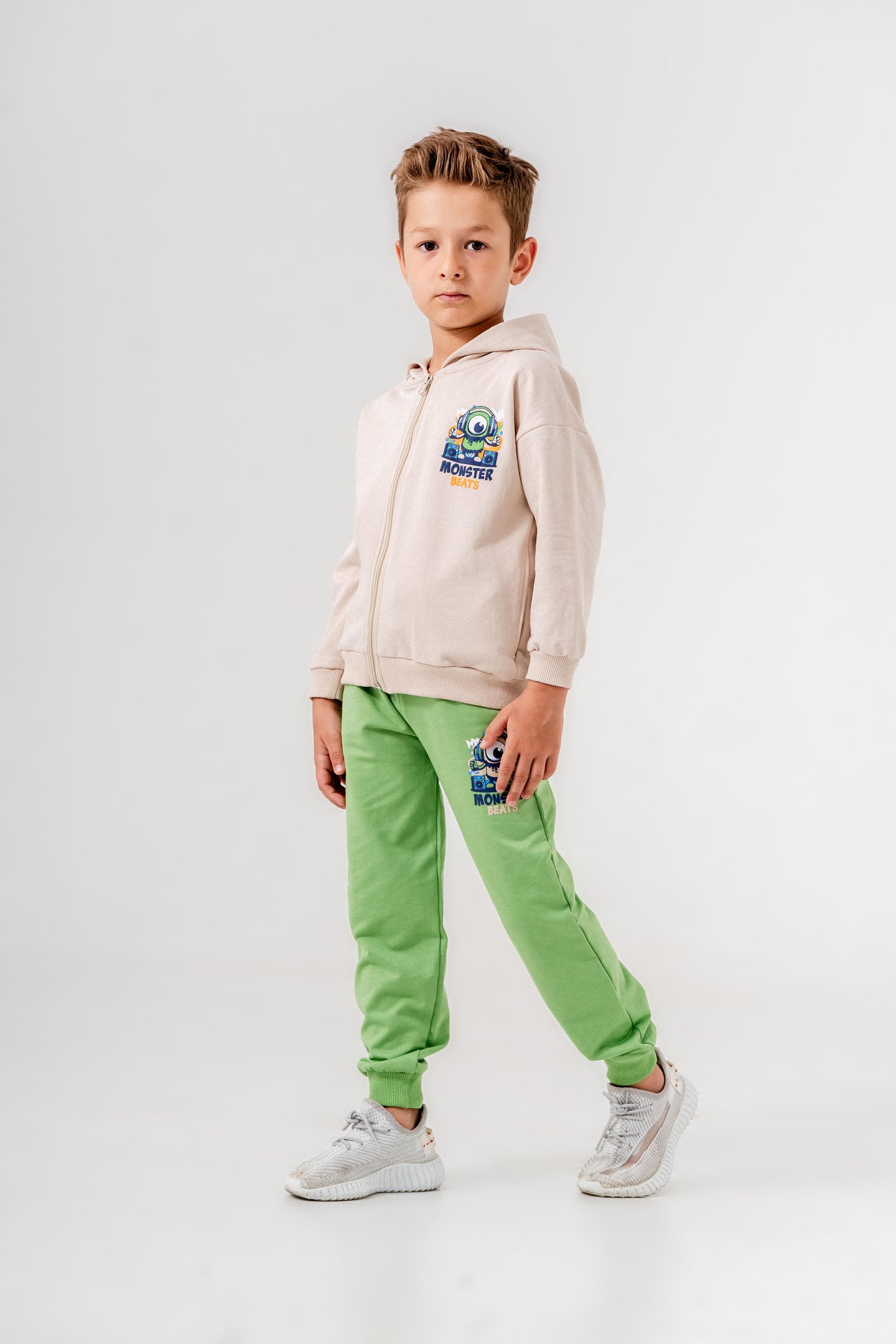 Canavar Baskılı Bacak Baskı Detaylı Kapüşonlu Erkek Çocuk Alt Üst Eşofman Takımı