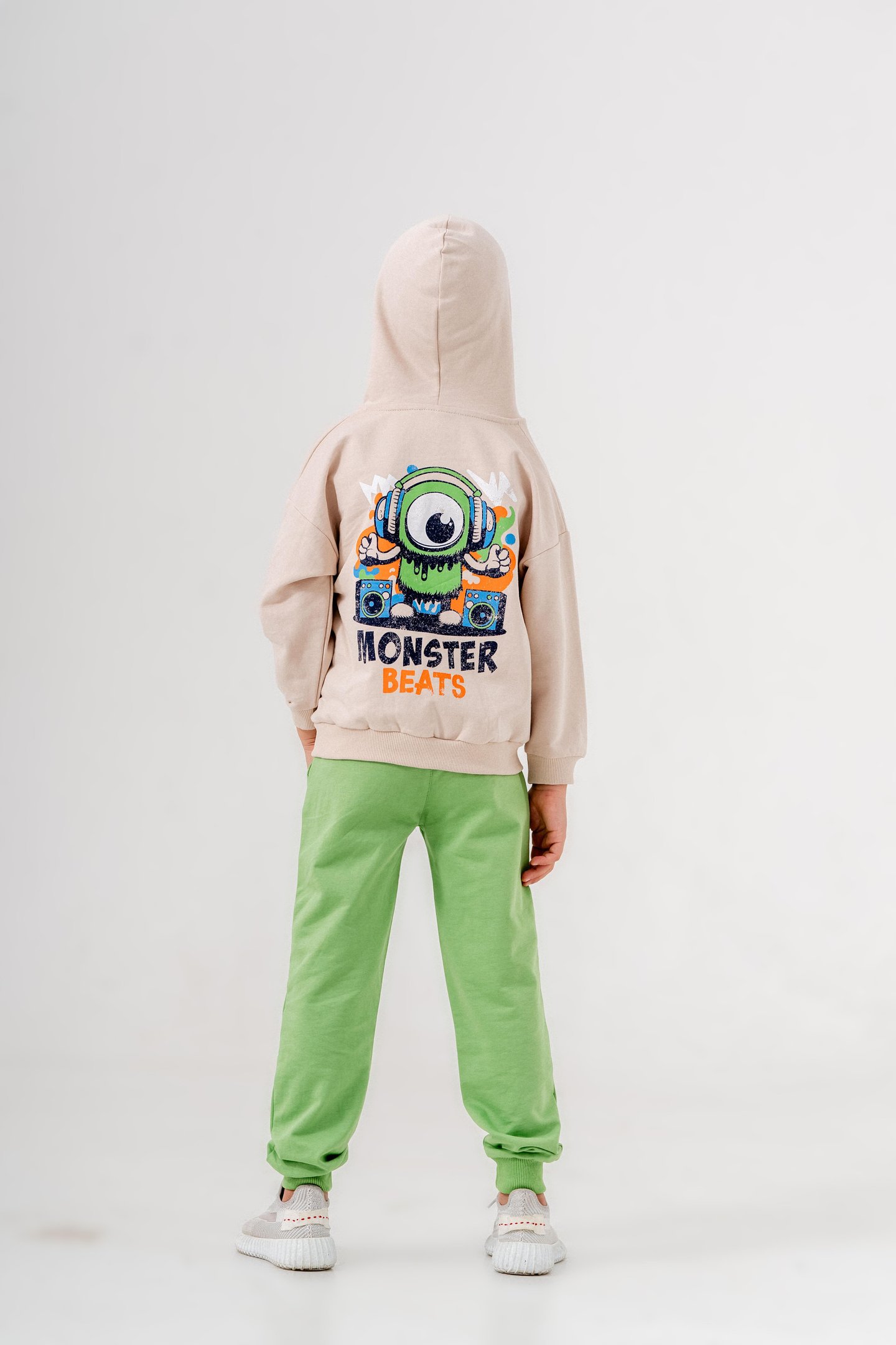 Canavar Baskılı Bacak Baskı Detaylı Kapüşonlu Erkek Çocuk Alt Üst Eşofman Takımı