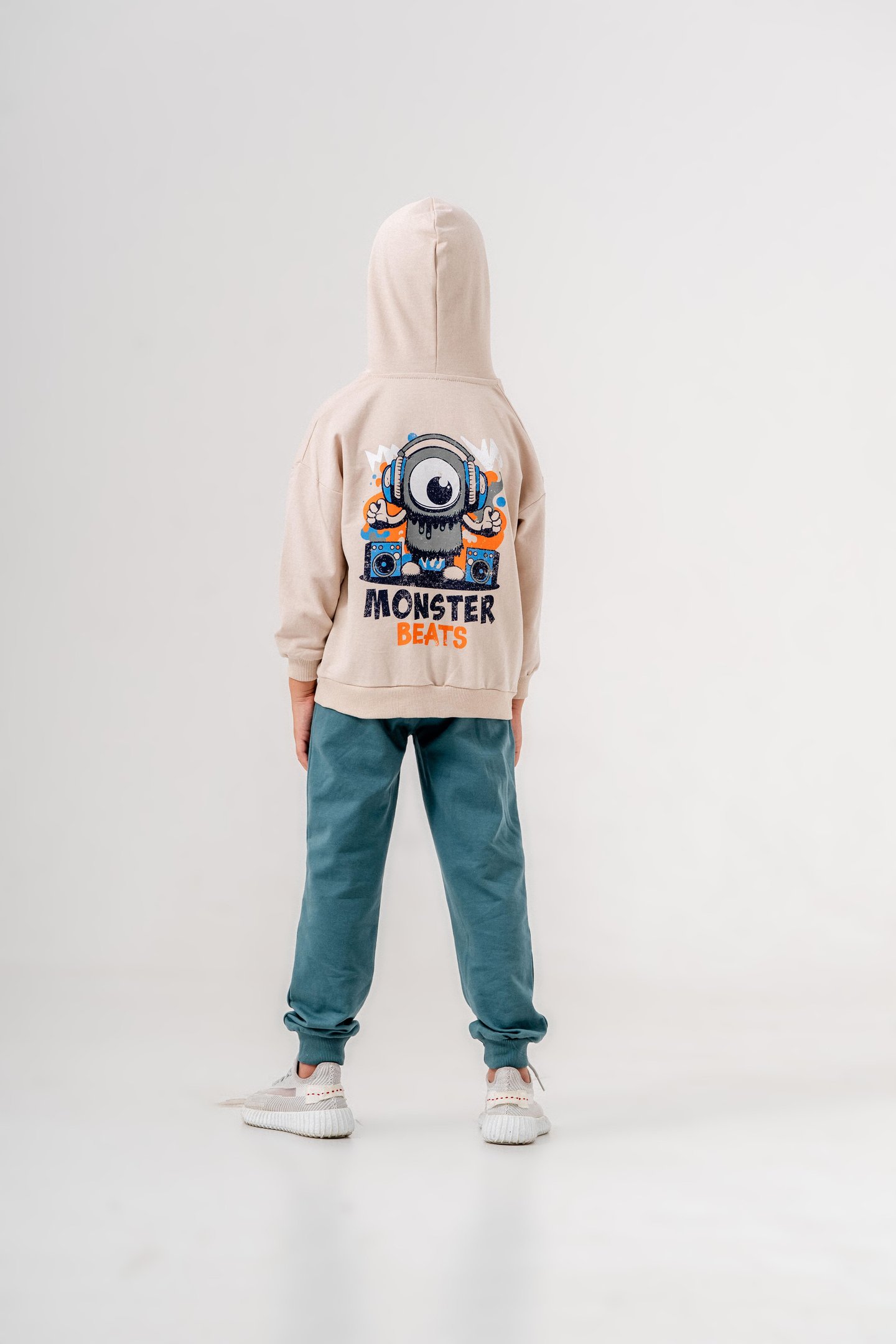 Canavar Baskılı Bacak Baskı Detaylı Kapüşonlu Erkek Çocuk Alt Üst Eşofman Takımı
