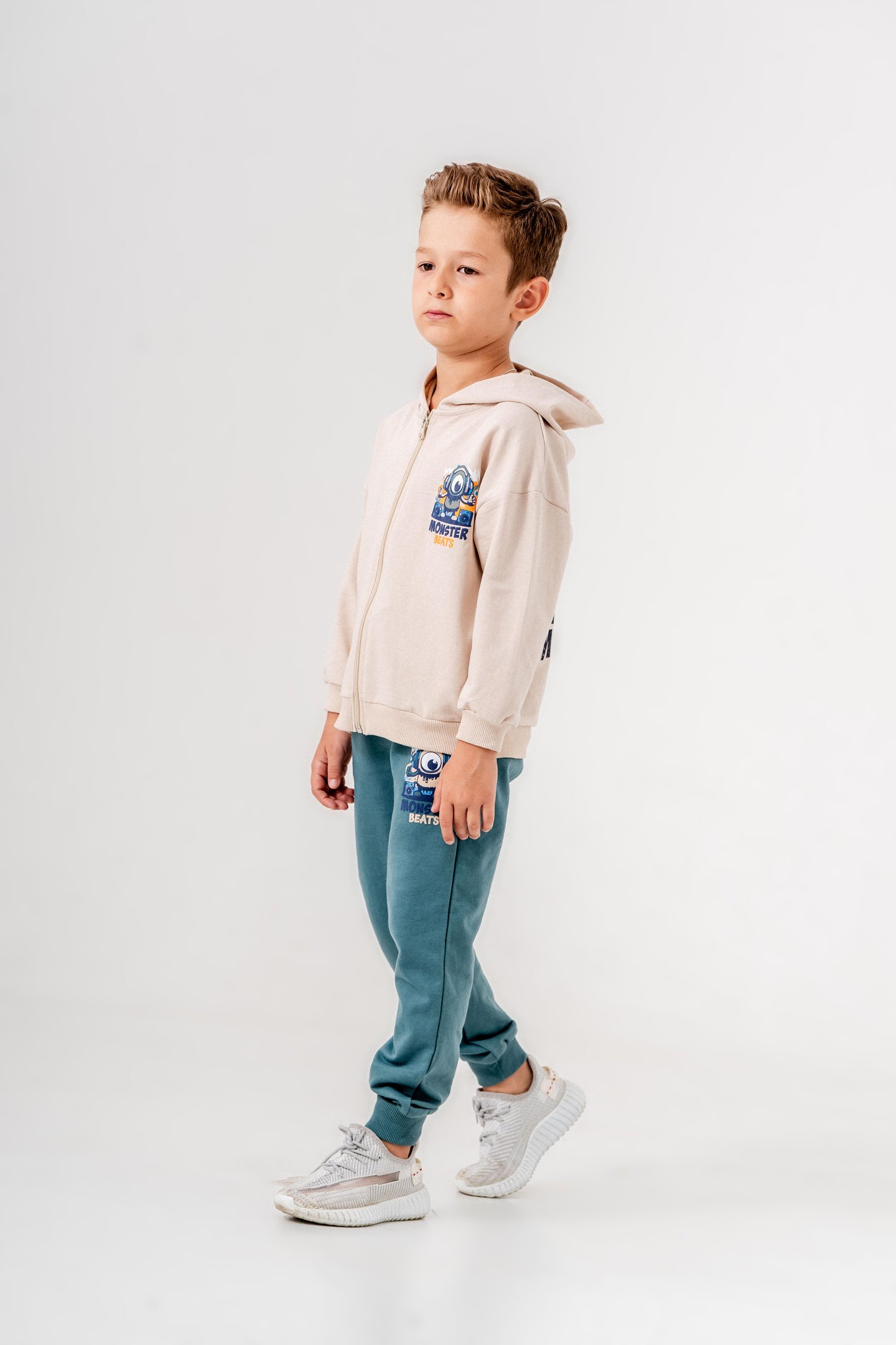 Canavar Baskılı Bacak Baskı Detaylı Kapüşonlu Erkek Çocuk Alt Üst Eşofman Takımı