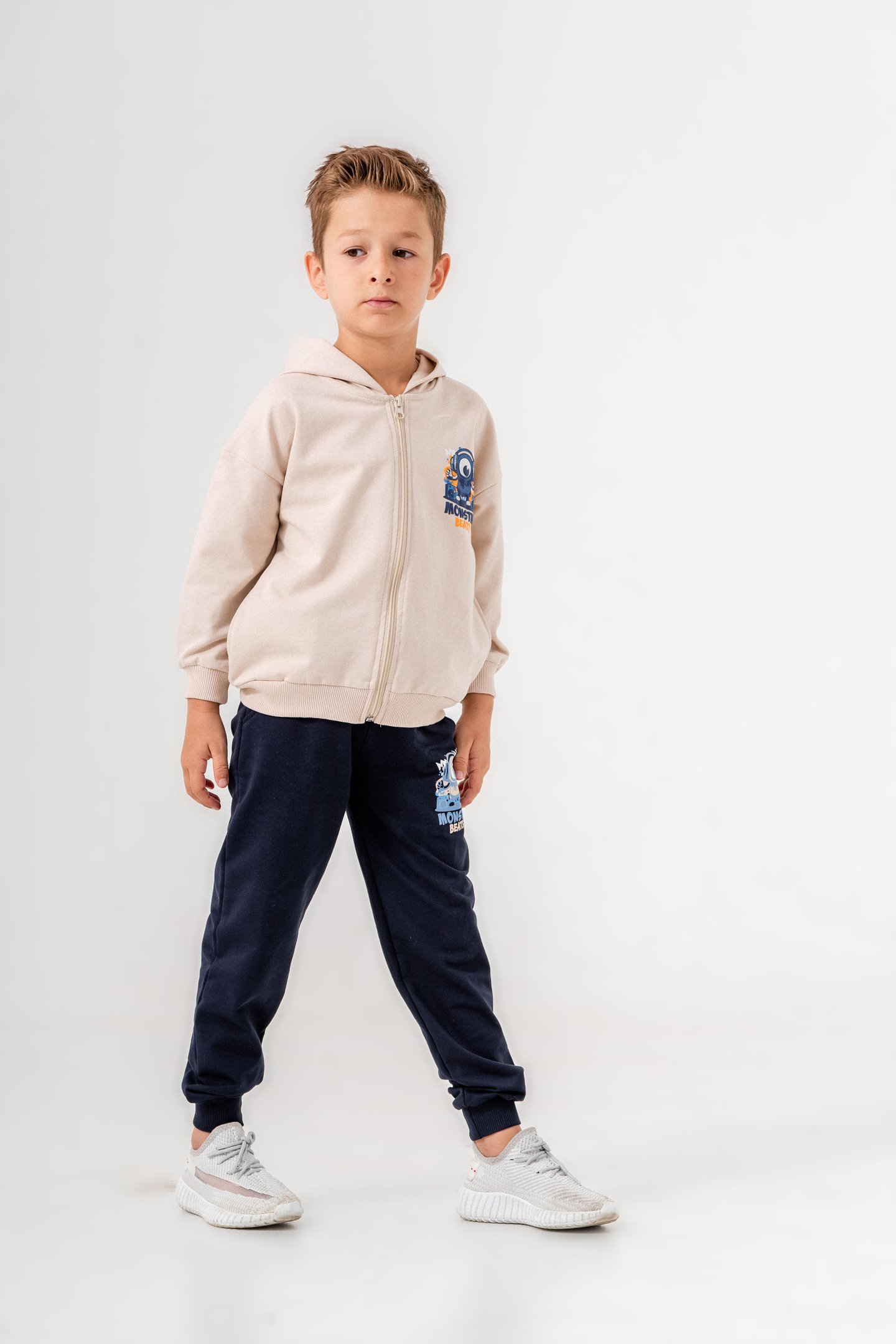 Canavar Baskılı Bacak Baskı Detaylı Kapüşonlu Erkek Çocuk Alt Üst Eşofman Takımı