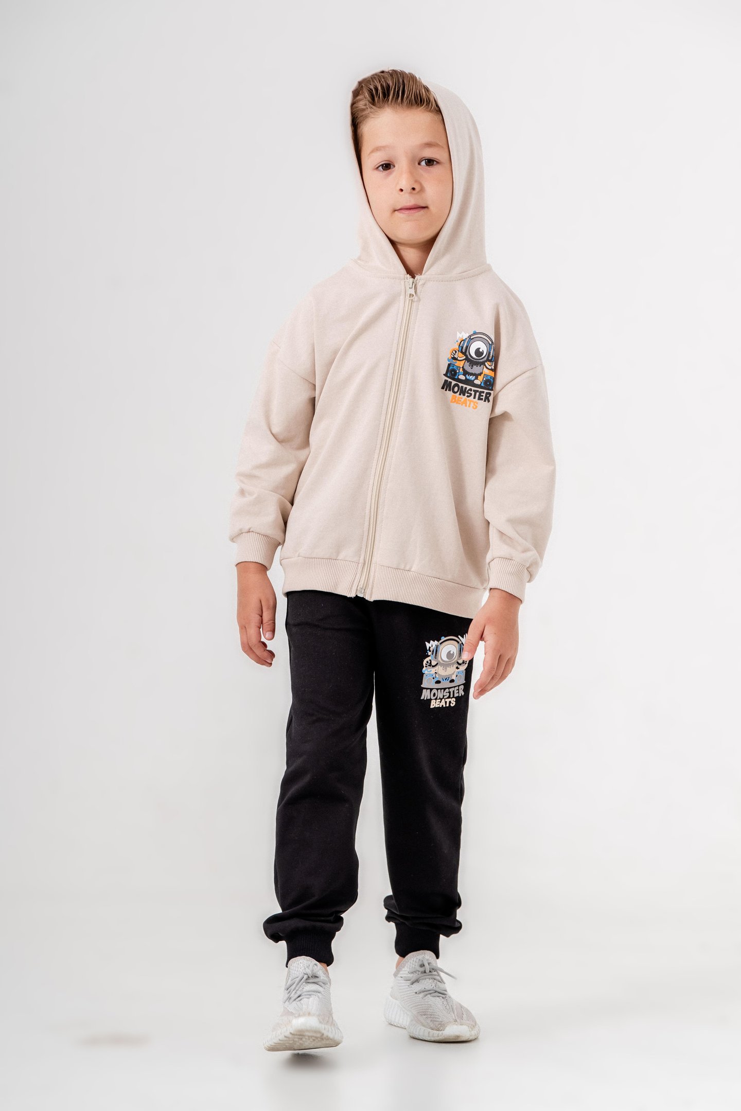 Canavar Baskılı Bacak Baskı Detaylı Kapüşonlu Erkek Çocuk Alt Üst Eşofman Takımı