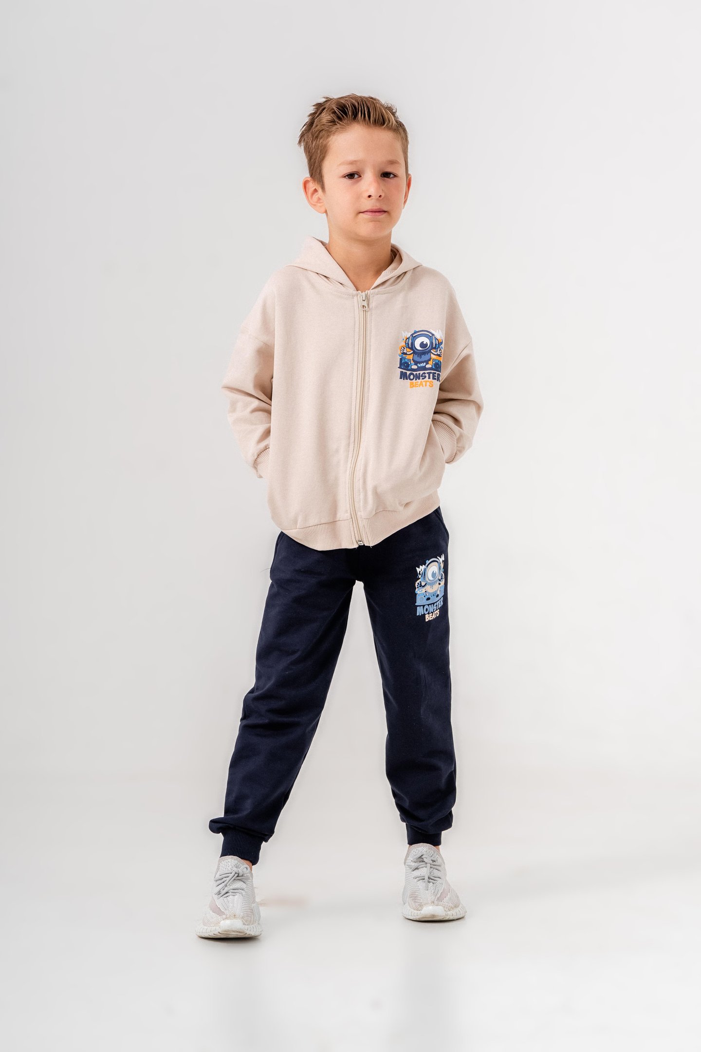 Canavar Baskılı Bacak Baskı Detaylı Kapüşonlu Erkek Çocuk Alt Üst Eşofman Takımı