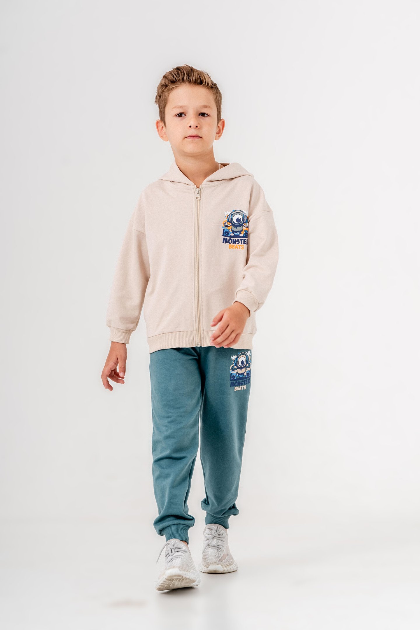 Canavar Baskılı Bacak Baskı Detaylı Kapüşonlu Erkek Çocuk Alt Üst Eşofman Takımı