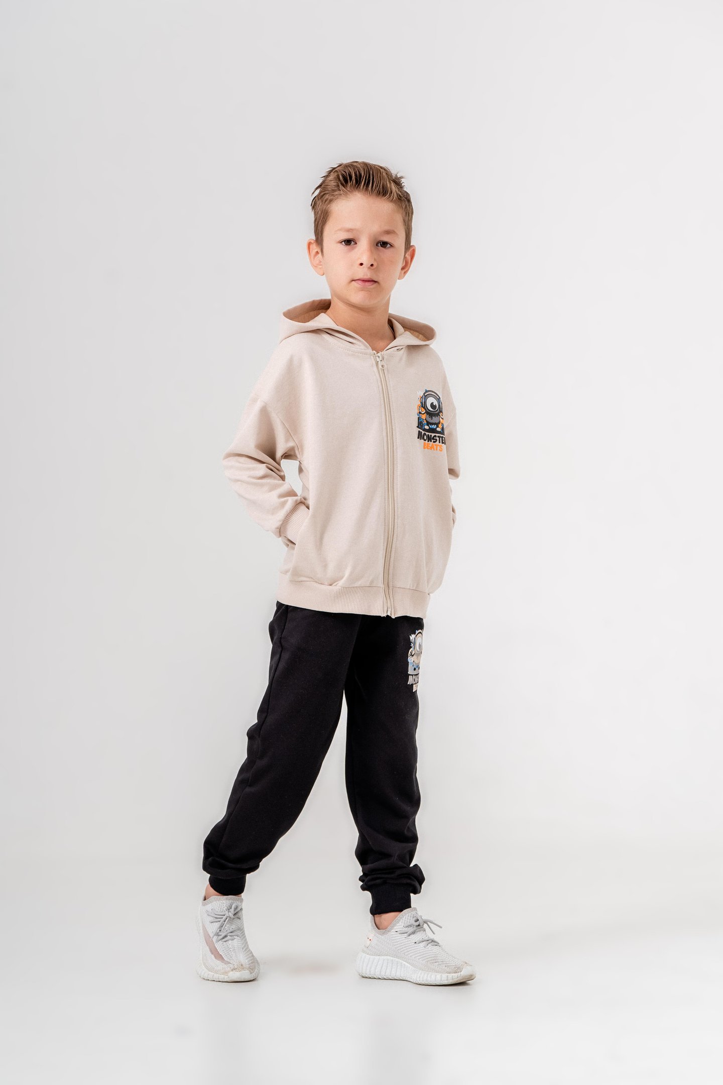 Canavar Baskılı Bacak Baskı Detaylı Kapüşonlu Erkek Çocuk Alt Üst Eşofman Takımı