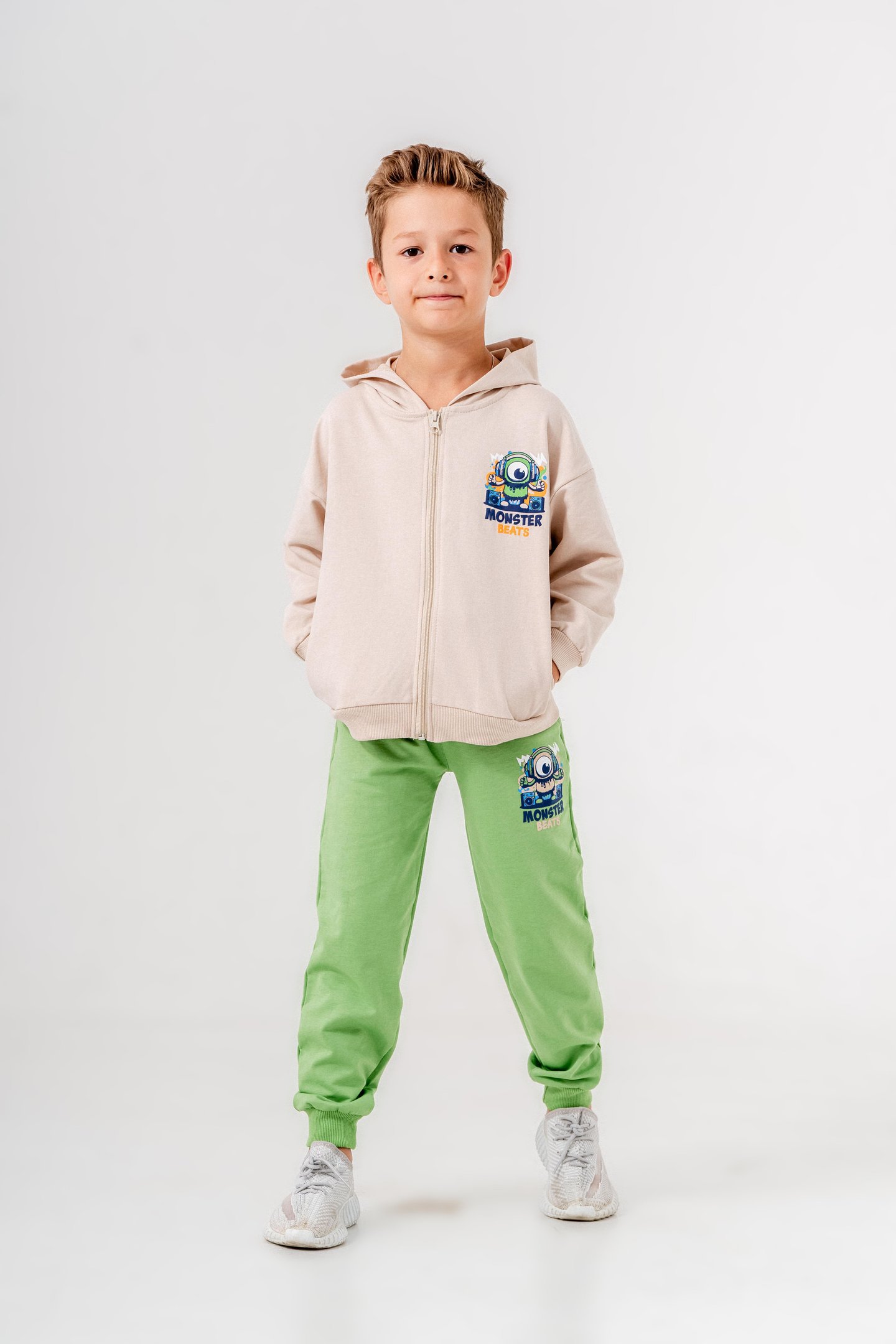 Canavar Baskılı Bacak Baskı Detaylı Kapüşonlu Erkek Çocuk Alt Üst Eşofman Takımı