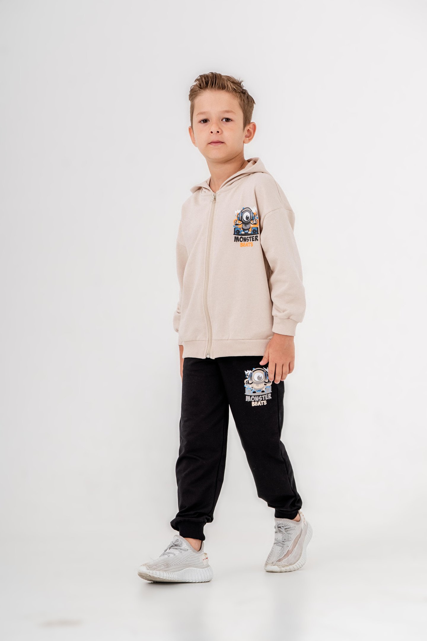 Canavar Baskılı Bacak Baskı Detaylı Kapüşonlu Erkek Çocuk Alt Üst Eşofman Takımı