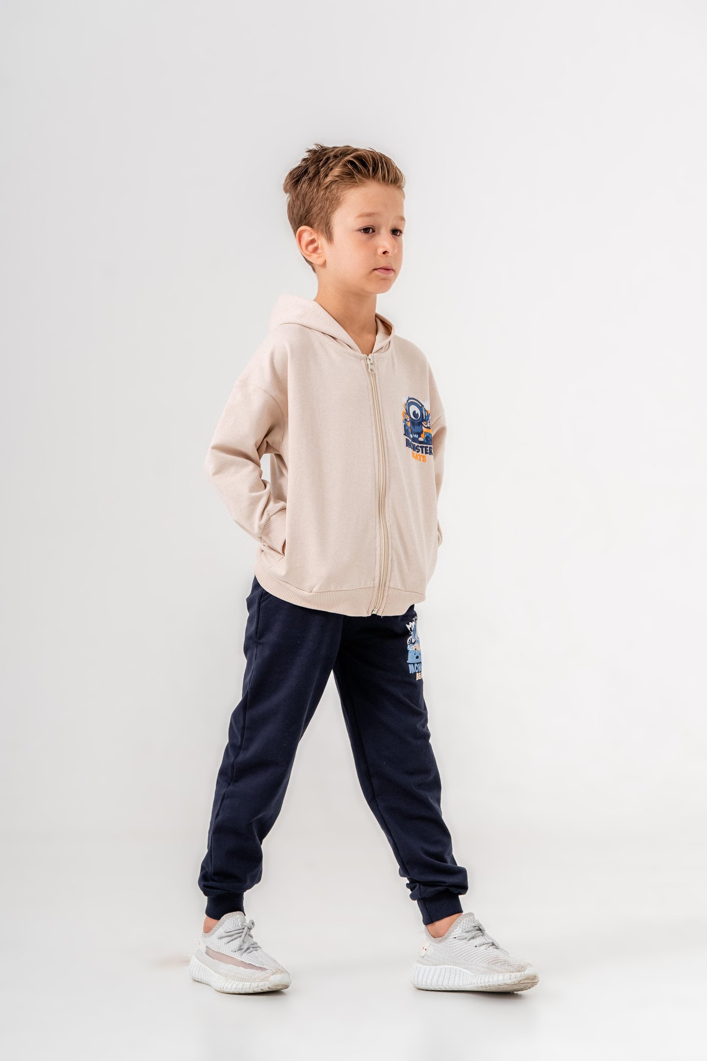 Canavar Baskılı Bacak Baskı Detaylı Kapüşonlu Erkek Çocuk Alt Üst Eşofman Takımı