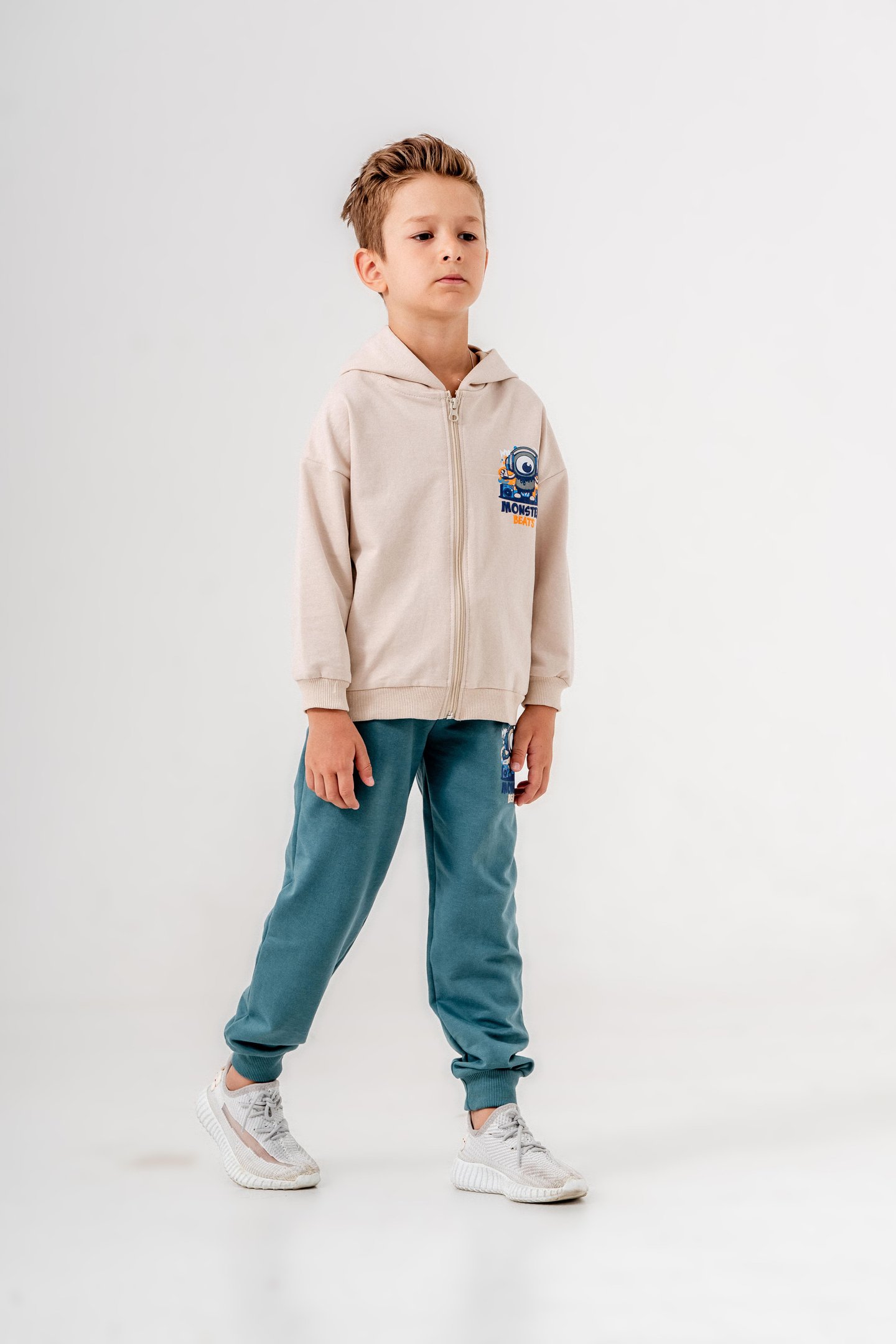 Canavar Baskılı Bacak Baskı Detaylı Kapüşonlu Erkek Çocuk Alt Üst Eşofman Takımı