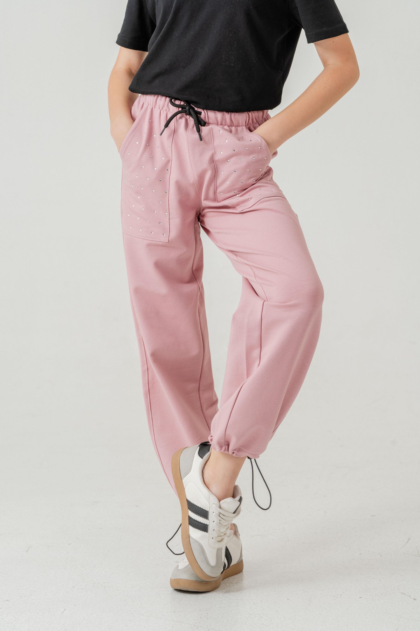 Cebi Taşlı Paça Brit Lastikli Stoperli Kız Çocuk Eşofman Altı