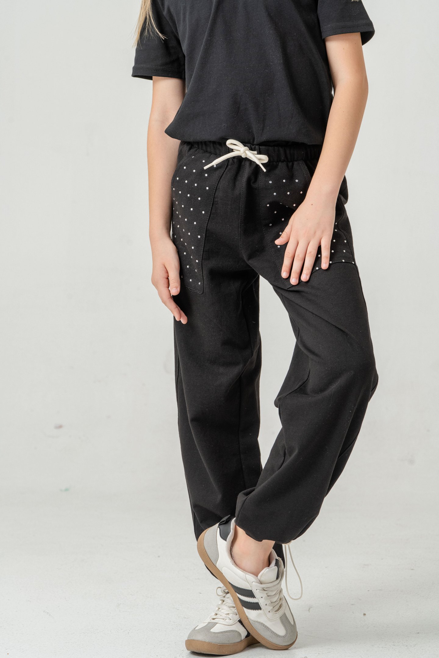 Cebi Taşlı Paça Brit Lastikli Stoperli Kız Çocuk Eşofman Altı