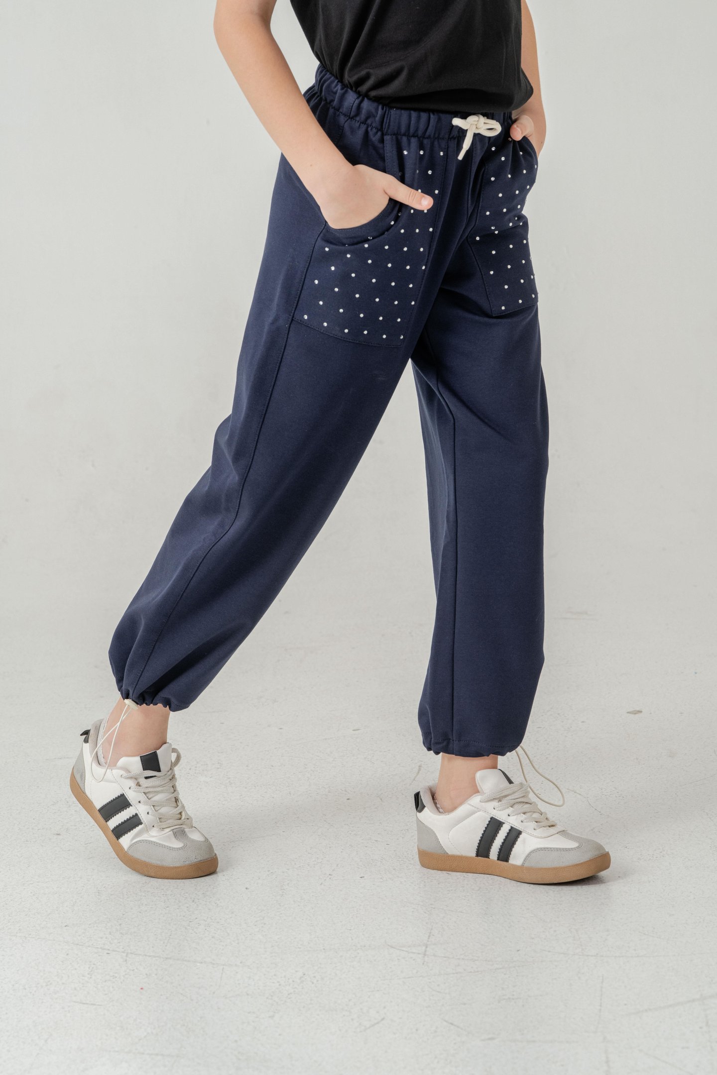 Cebi Taşlı Paça Brit Lastikli Stoperli Kız Çocuk Eşofman Altı