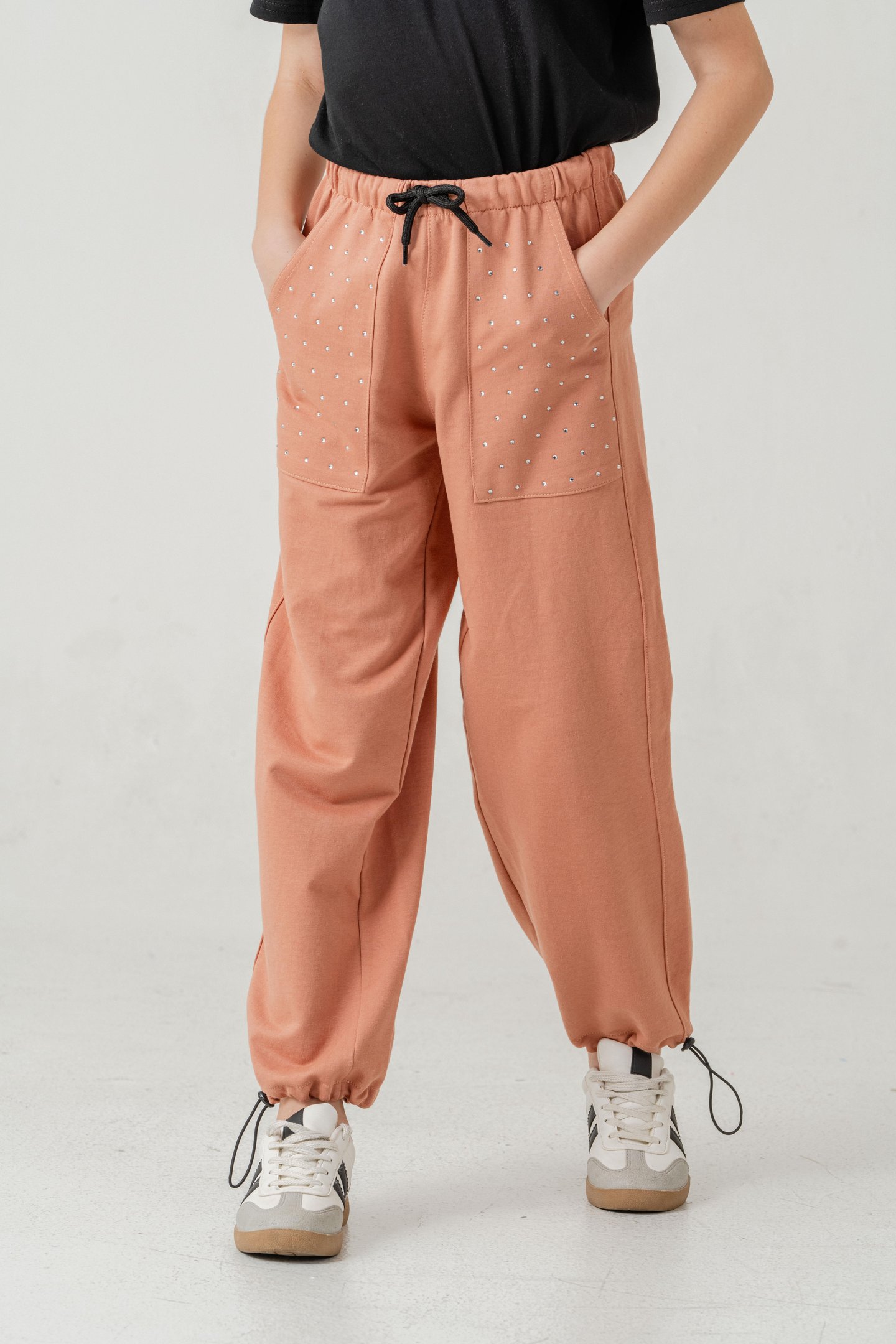 Cebi Taşlı Paça Brit Lastikli Stoperli Kız Çocuk Eşofman Altı