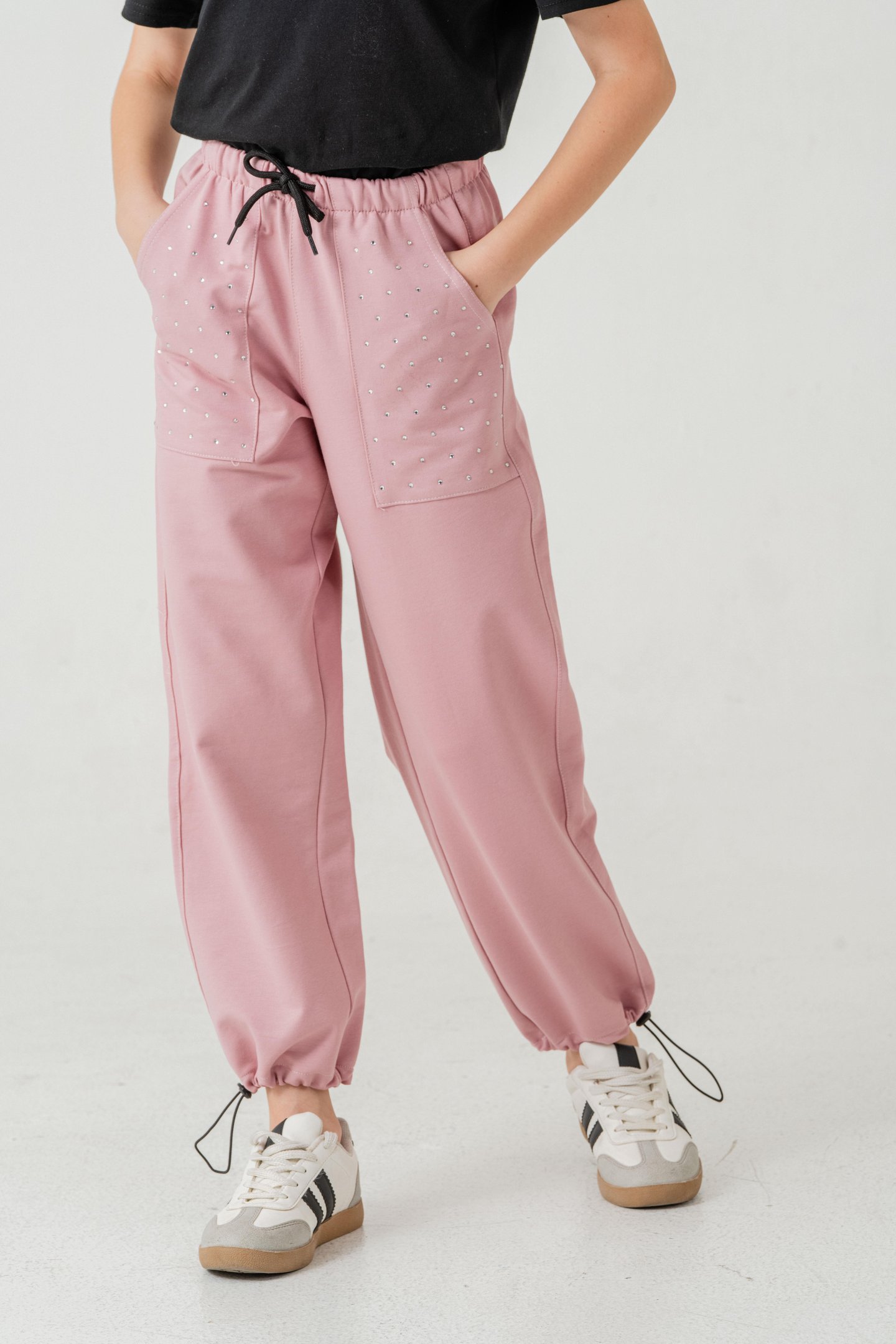 Cebi Taşlı Paça Brit Lastikli Stoperli Kız Çocuk Eşofman Altı