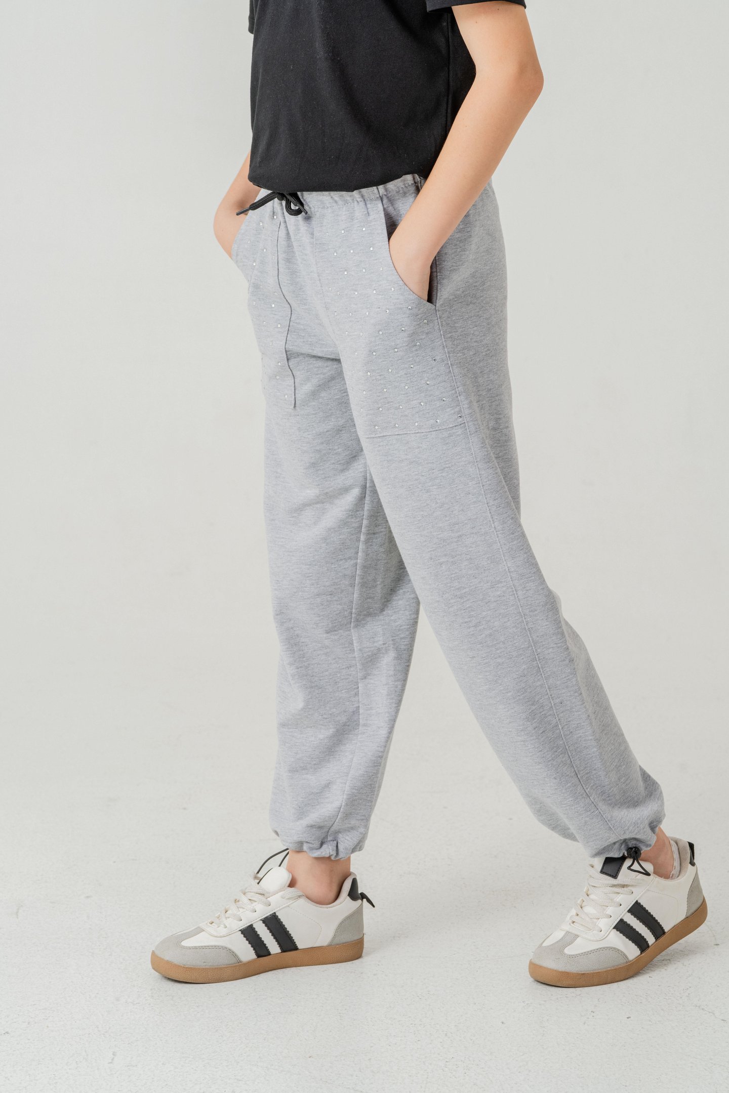 Cebi Taşlı Paça Brit Lastikli Stoperli Kız Çocuk Eşofman Altı