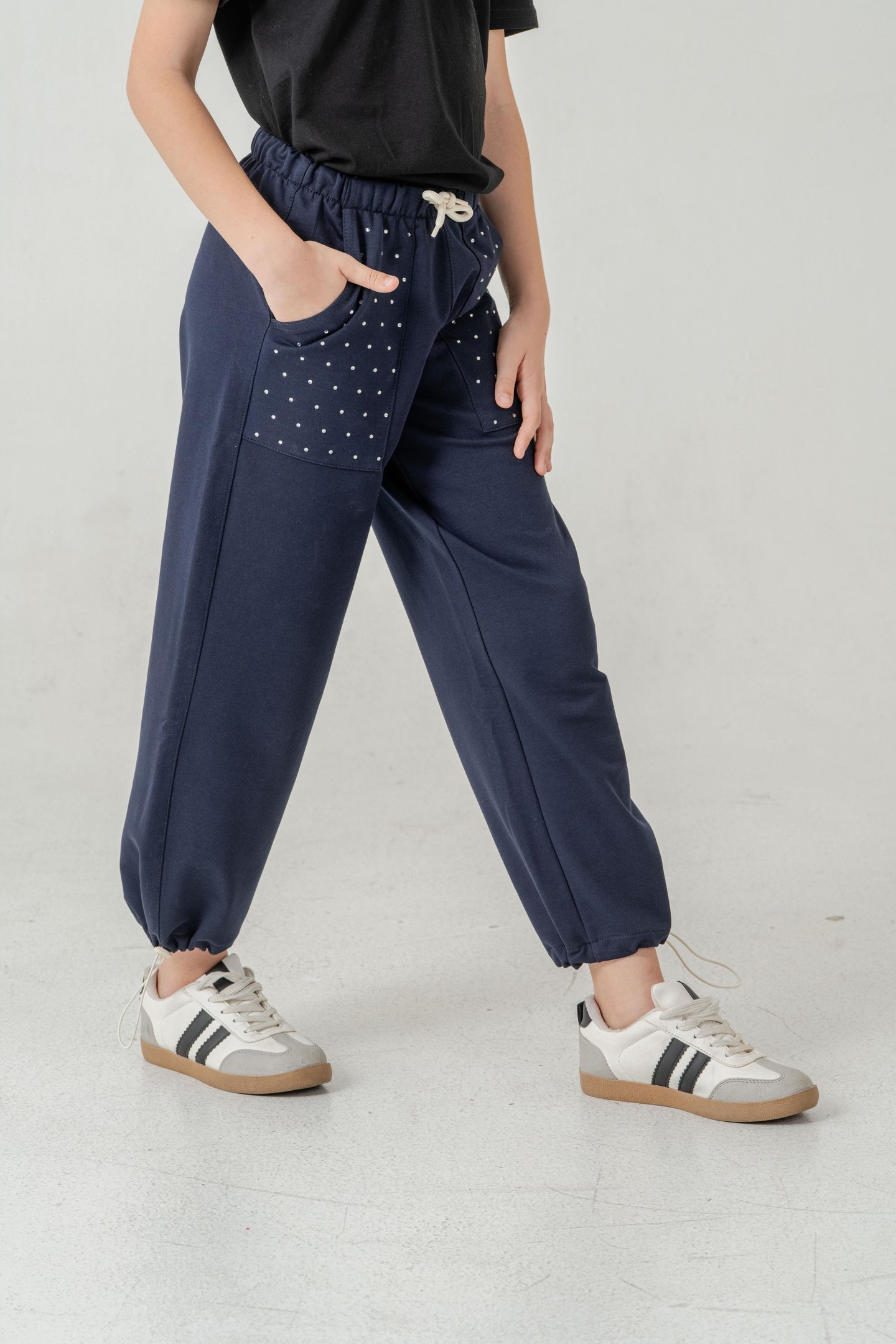 Cebi Taşlı Paça Brit Lastikli Stoperli Kız Çocuk Eşofman Altı