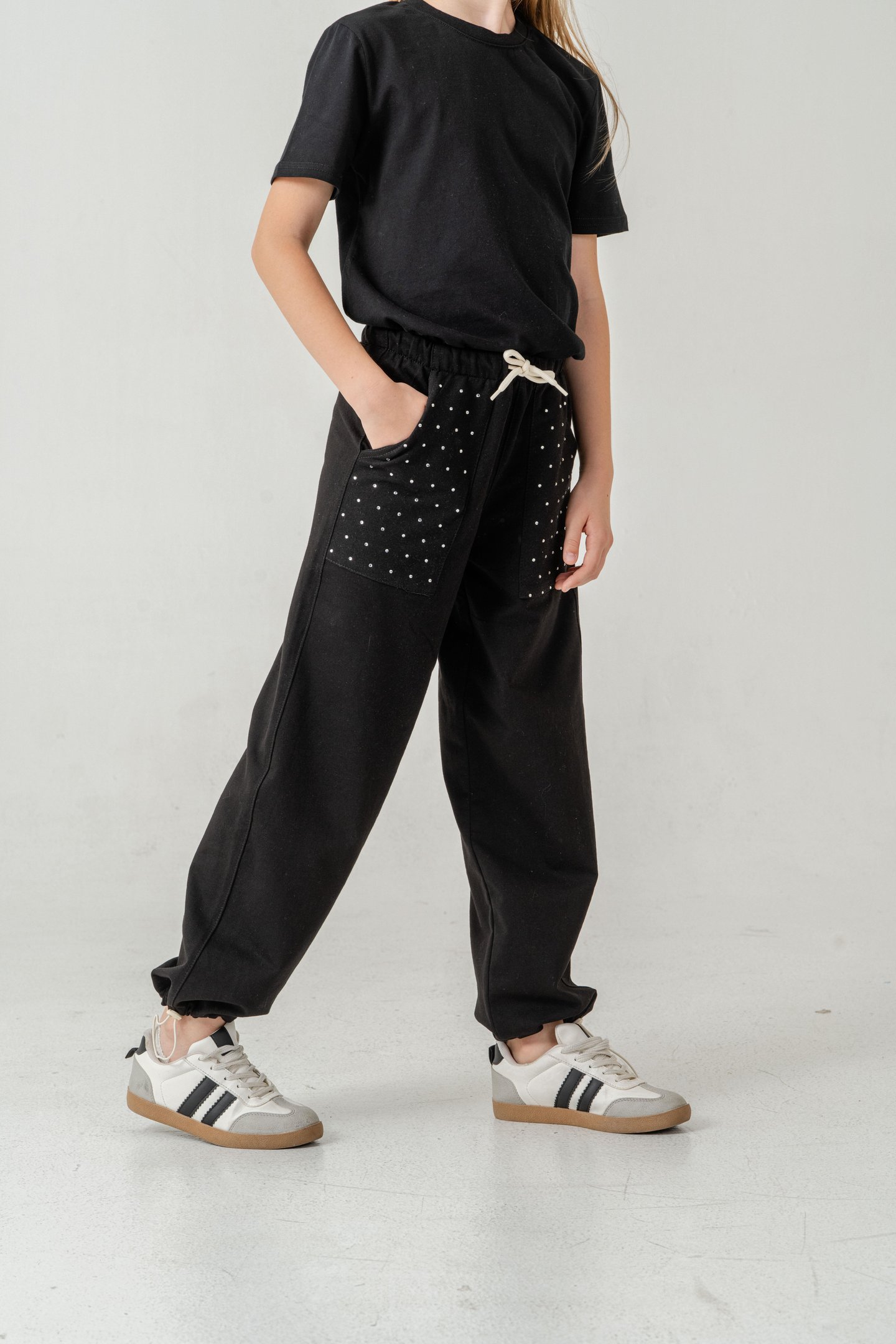 Cebi Taşlı Paça Brit Lastikli Stoperli Kız Çocuk Eşofman Altı