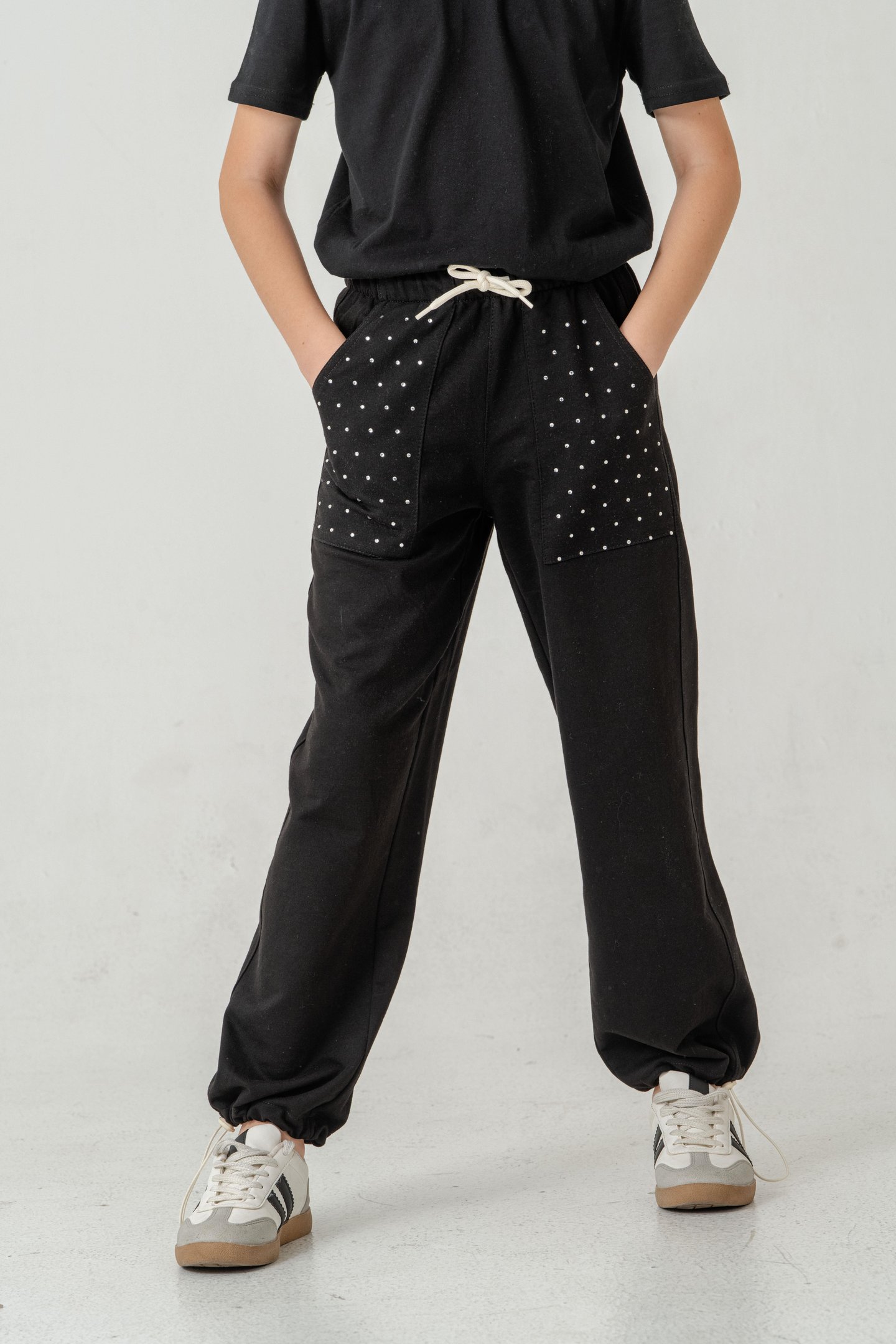 Cebi Taşlı Paça Brit Lastikli Stoperli Kız Çocuk Eşofman Altı