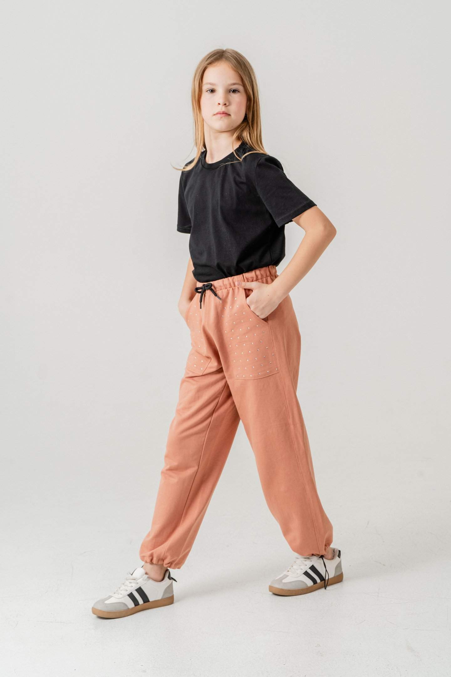 Cebi Taşlı Paça Brit Lastikli Stoperli Kız Çocuk Eşofman Altı