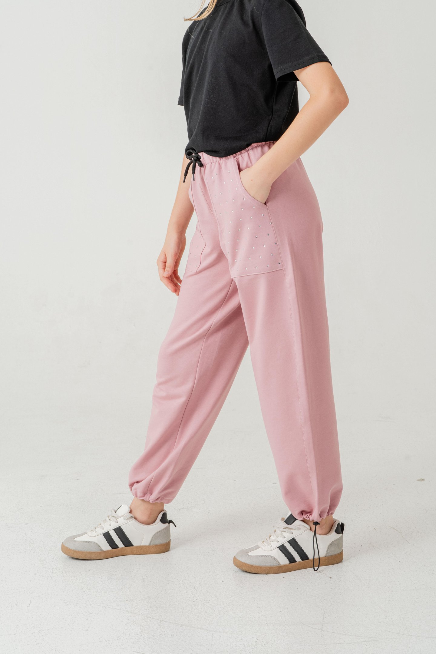 Cebi Taşlı Paça Brit Lastikli Stoperli Kız Çocuk Eşofman Altı