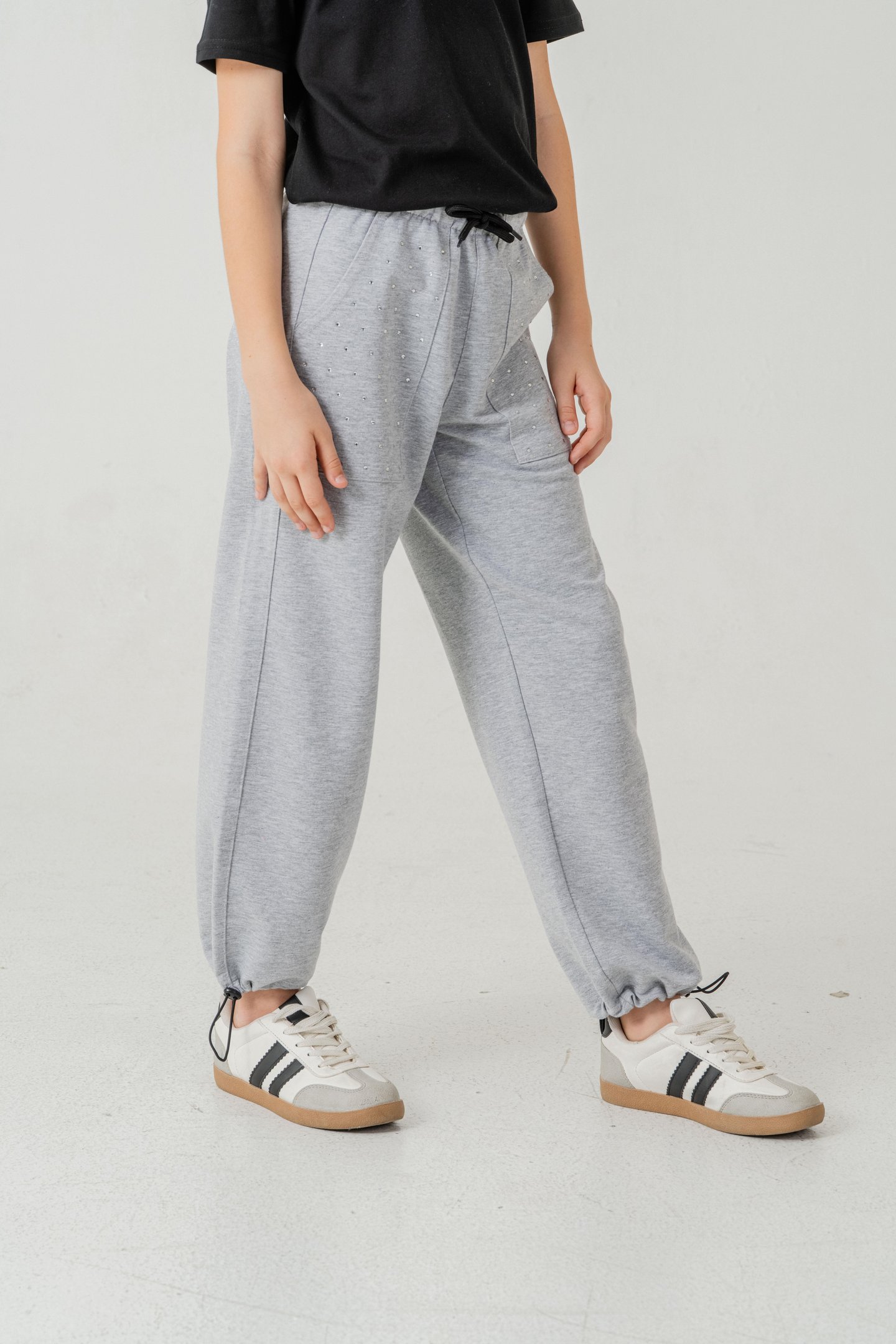 Cebi Taşlı Paça Brit Lastikli Stoperli Kız Çocuk Eşofman Altı