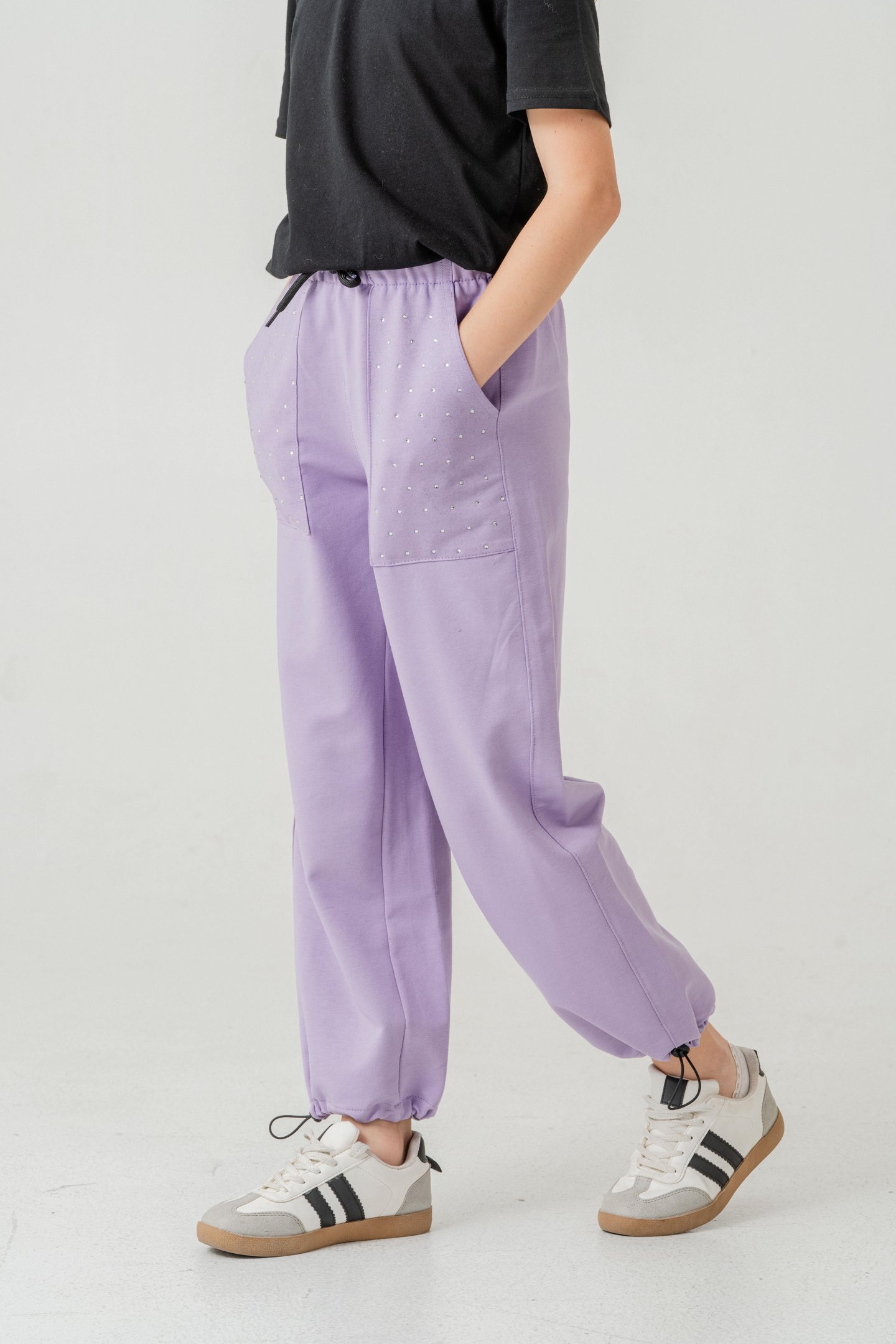 Cebi Taşlı Paça Brit Lastikli Stoperli Kız Çocuk Eşofman Altı