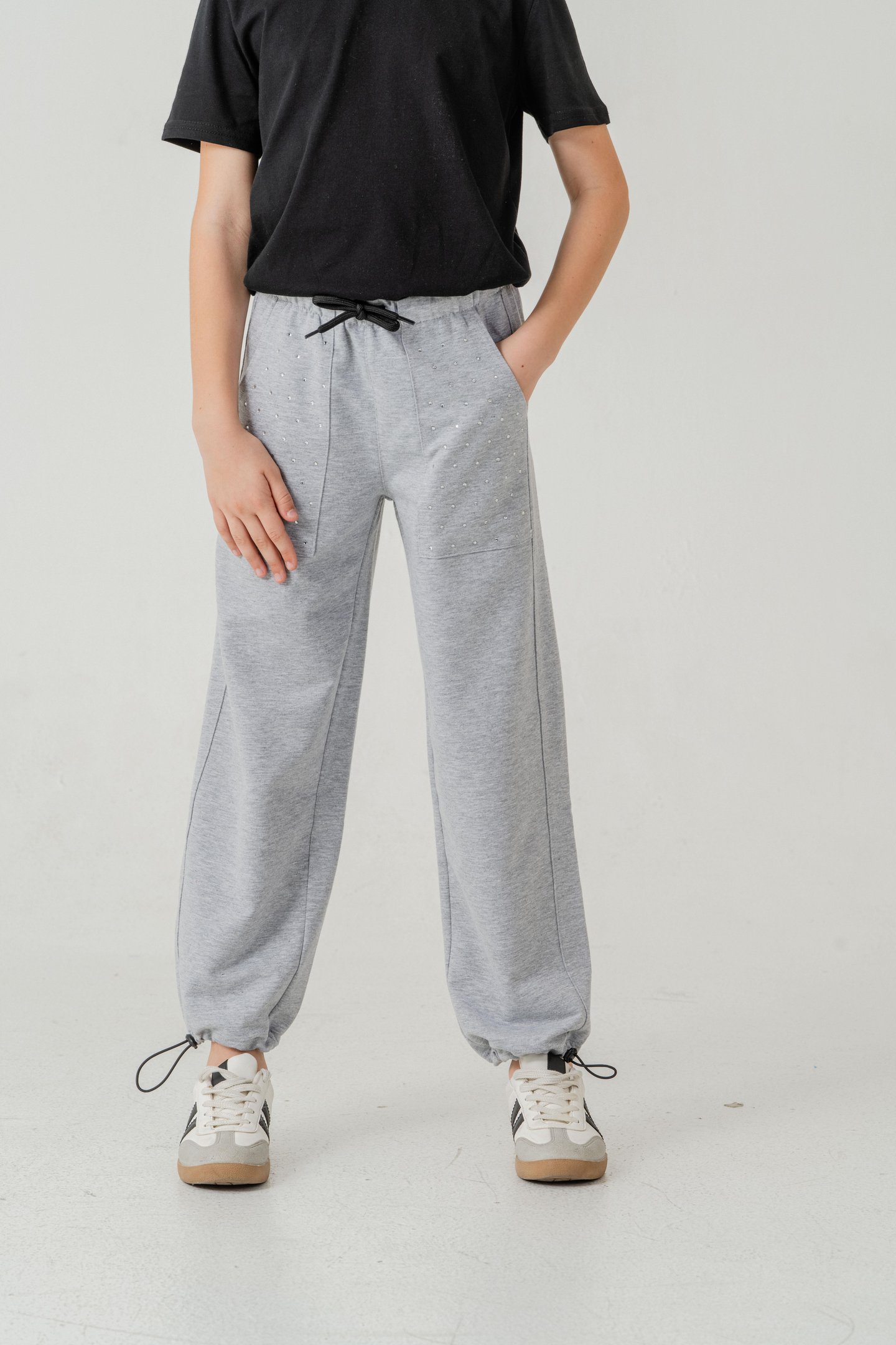 Cebi Taşlı Paça Brit Lastikli Stoperli Kız Çocuk Eşofman Altı