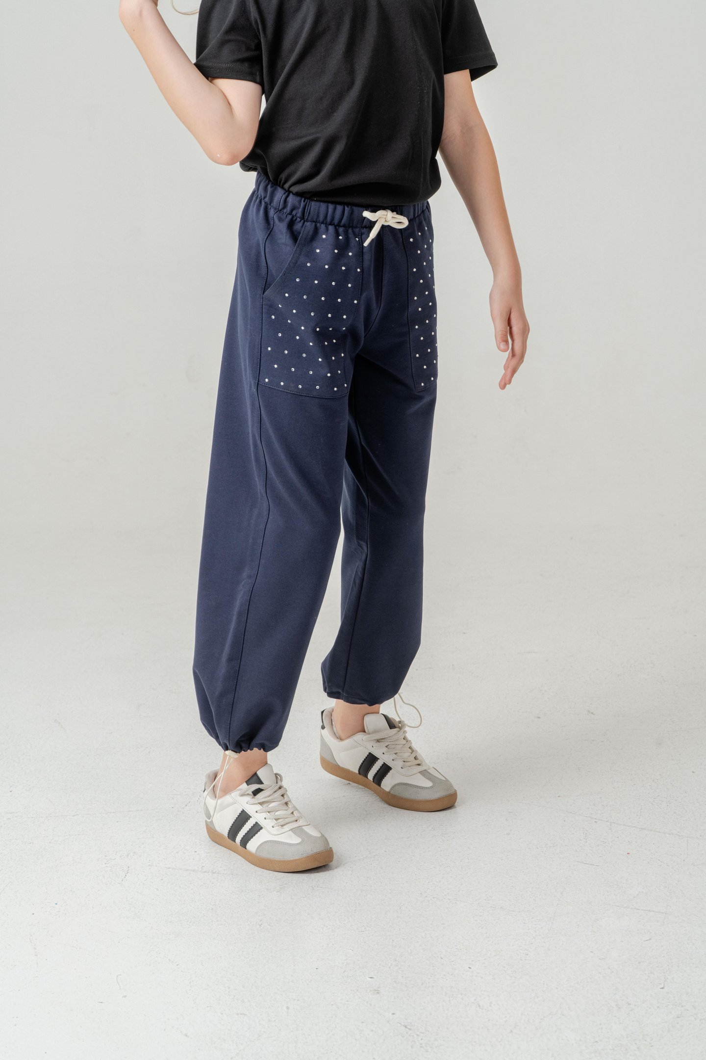 Cebi Taşlı Paça Brit Lastikli Stoperli Kız Çocuk Eşofman Altı