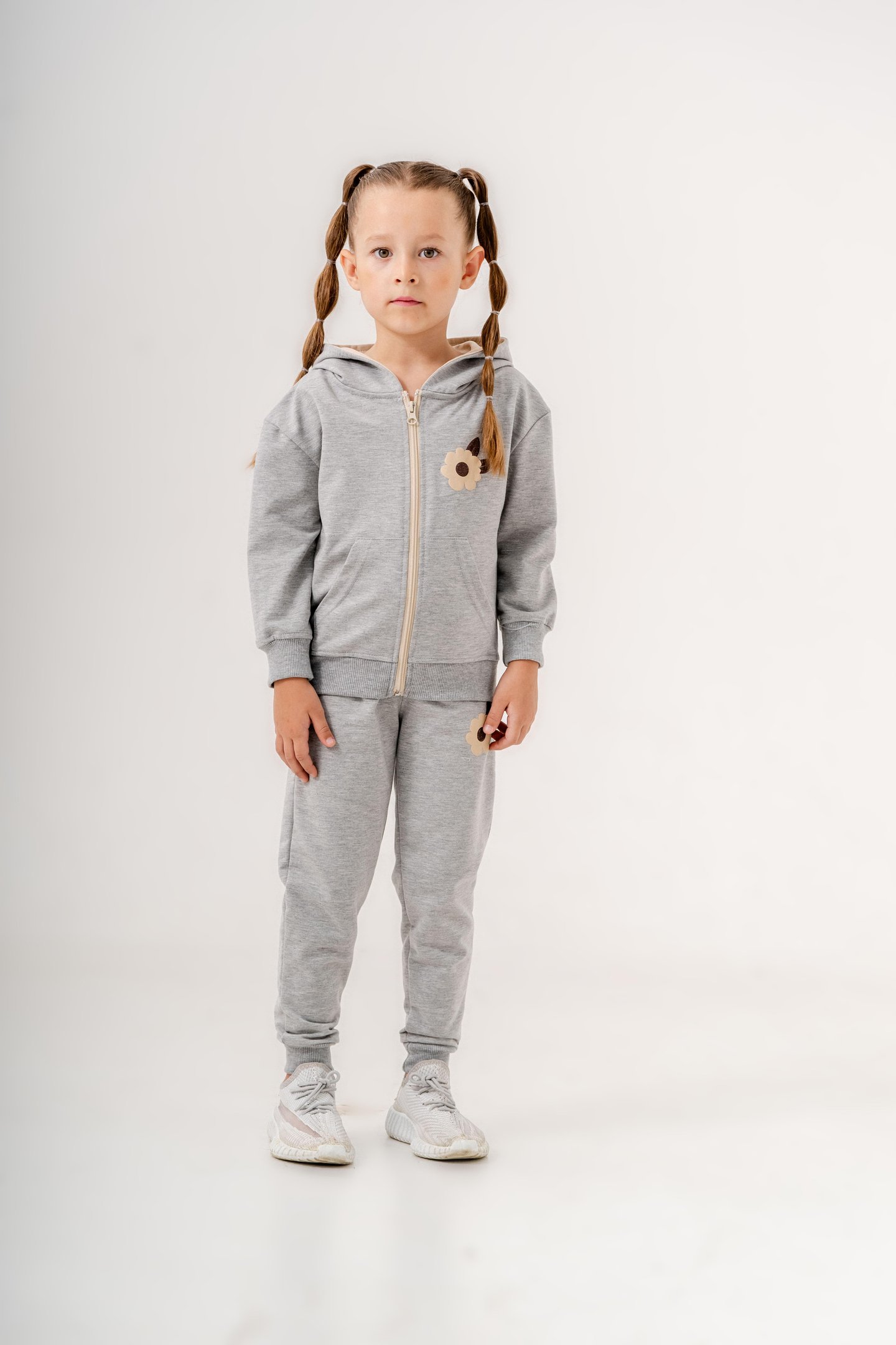 Çiçek Baskılı Bacak Baskı Detaylı Kız Çocuk  Eşofman Alt Alt - Üst Takım