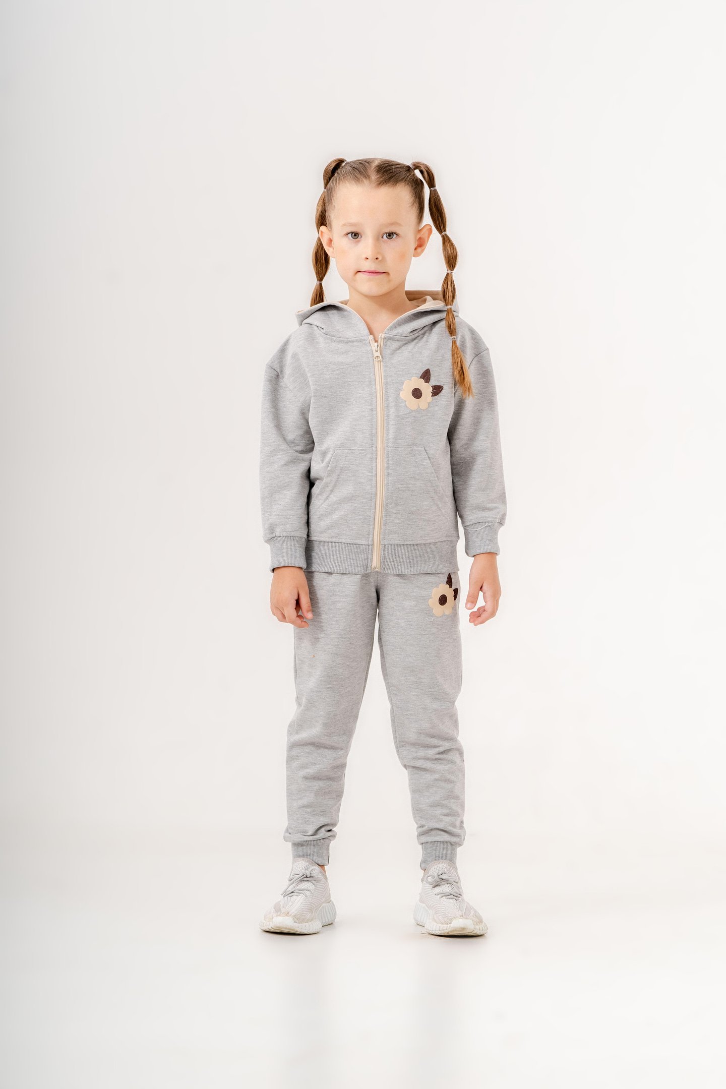 Çiçek Baskılı Bacak Baskı Detaylı Kız Çocuk  Eşofman Alt Alt - Üst Takım