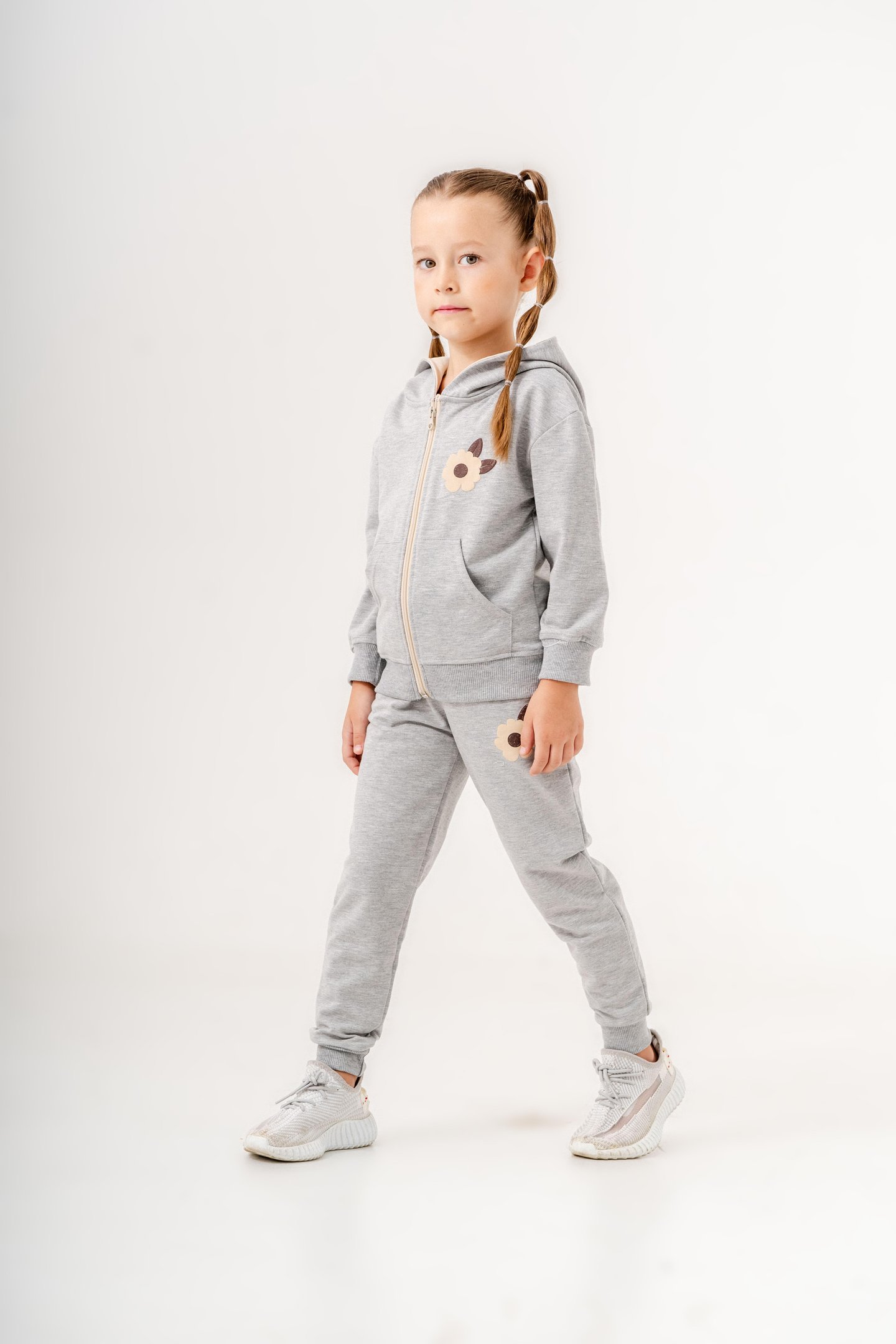 Çiçek Baskılı Bacak Baskı Detaylı Kız Çocuk  Eşofman Alt Alt - Üst Takım