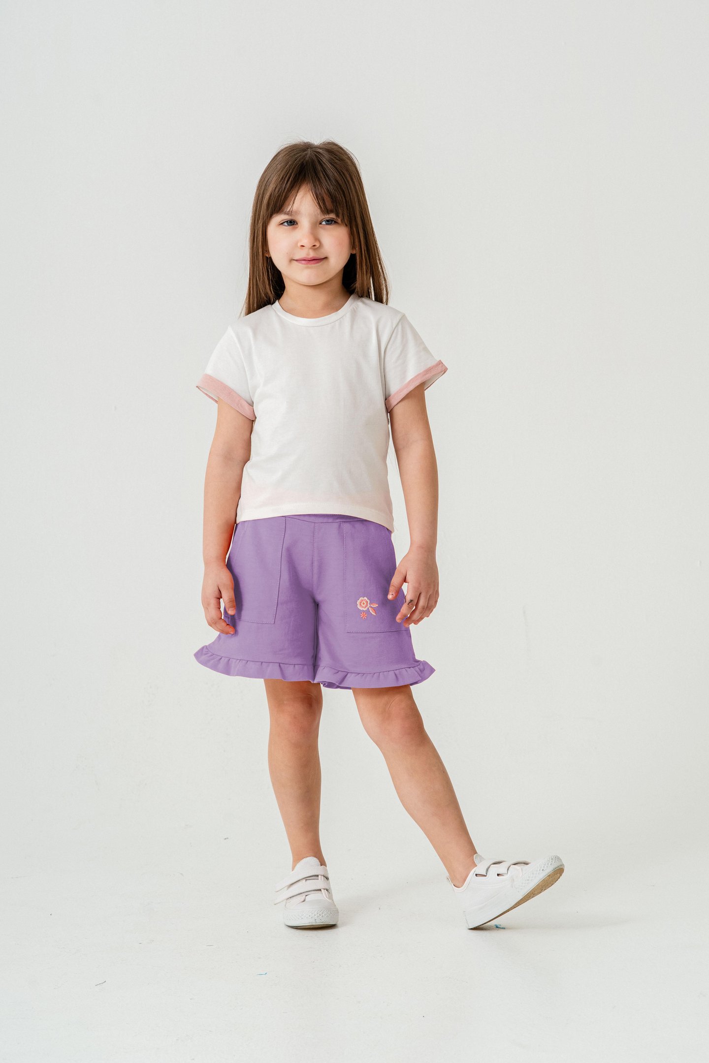 Çiçek Nakışlı Kız Çocuk Şort