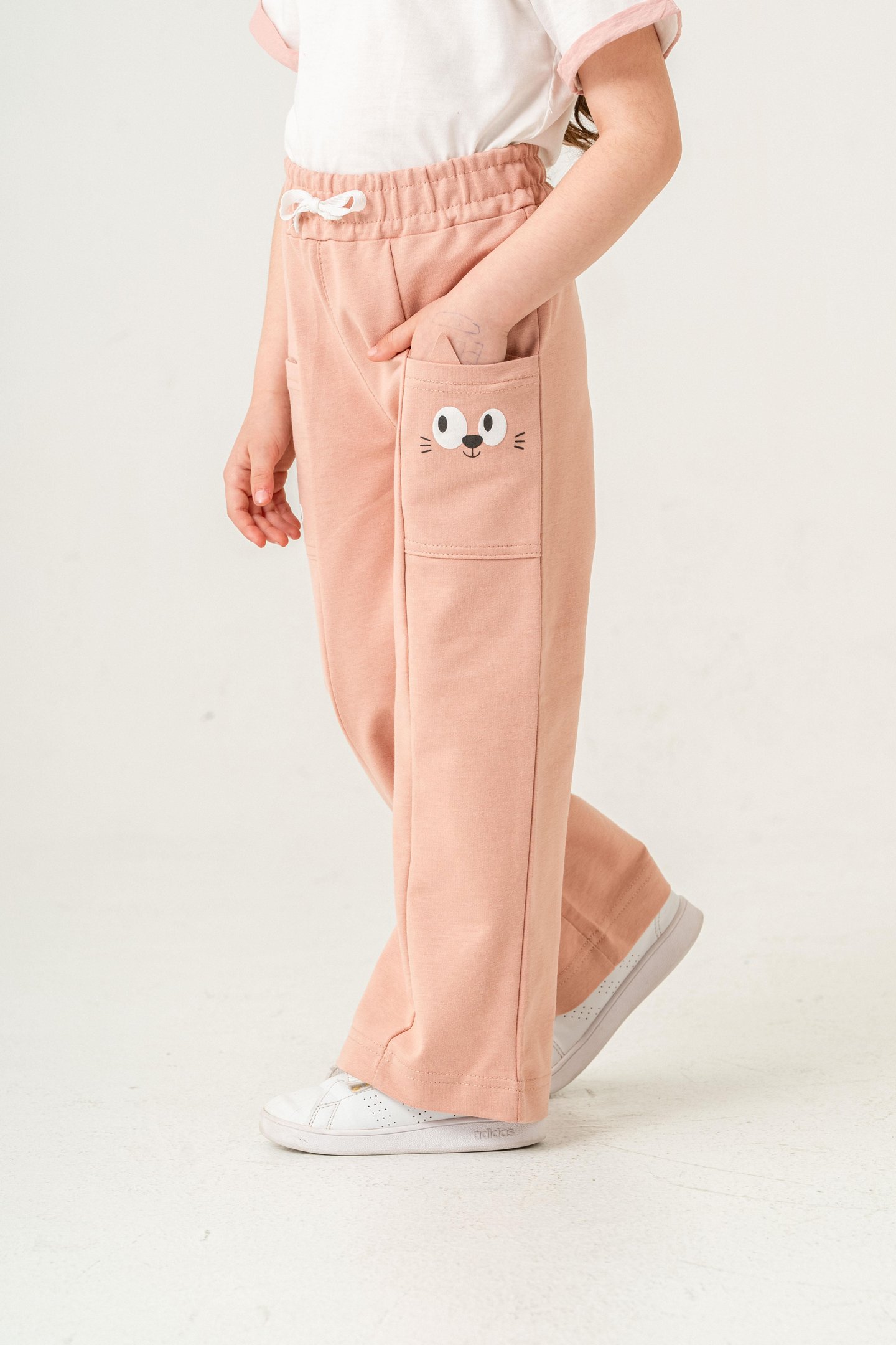 Çift Cepli Cep Baskılı Kız Çocuk Eşofman Altı