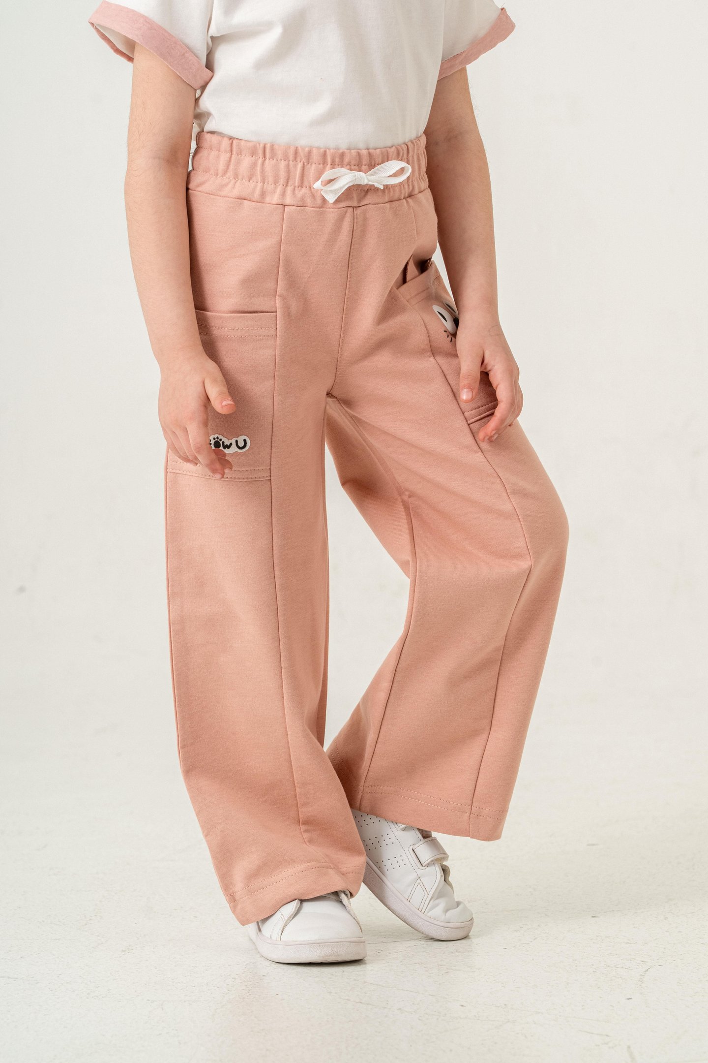 Çift Cepli Cep Baskılı Kız Çocuk Eşofman Altı