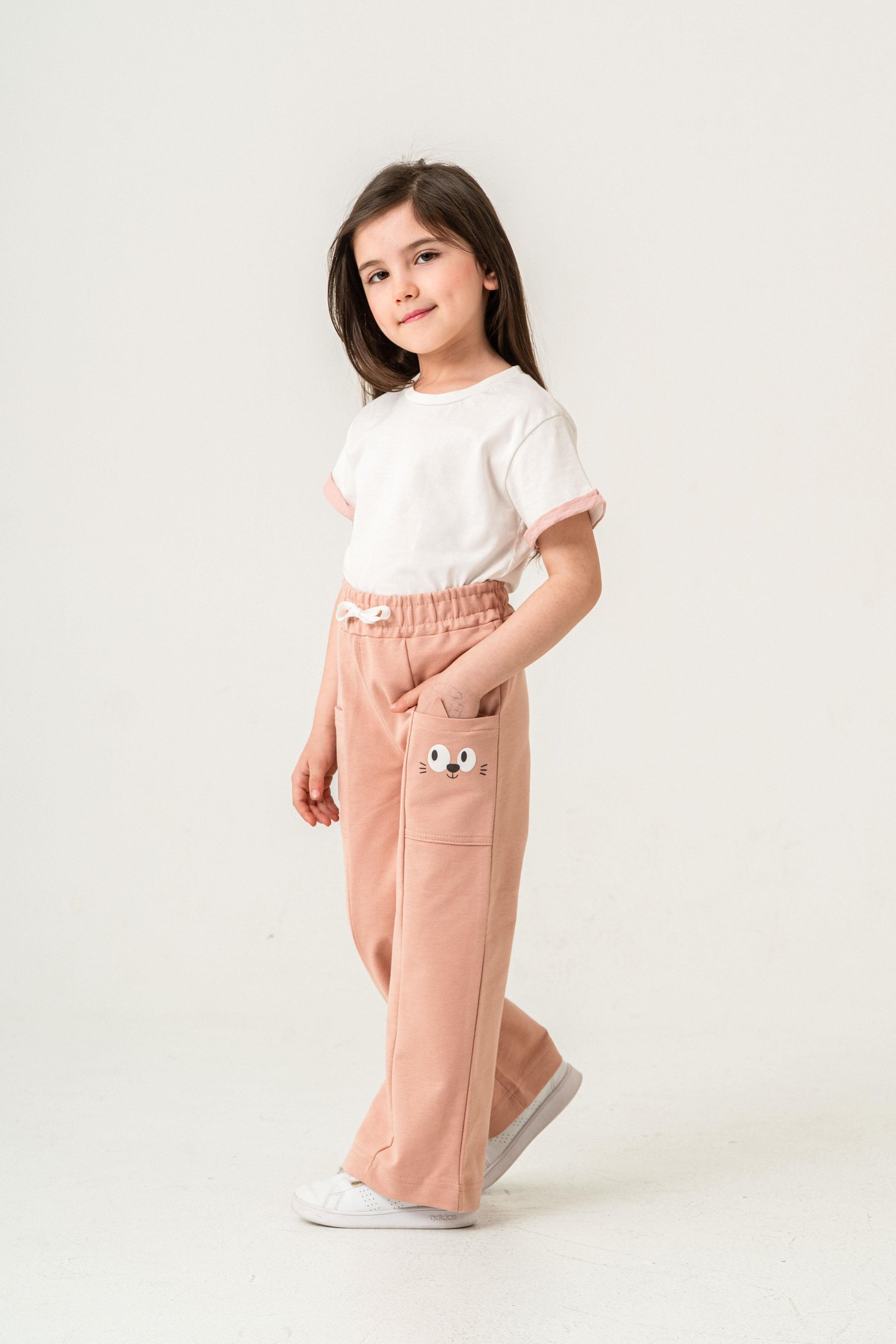 Çift Cepli Cep Baskılı Kız Çocuk Eşofman Altı