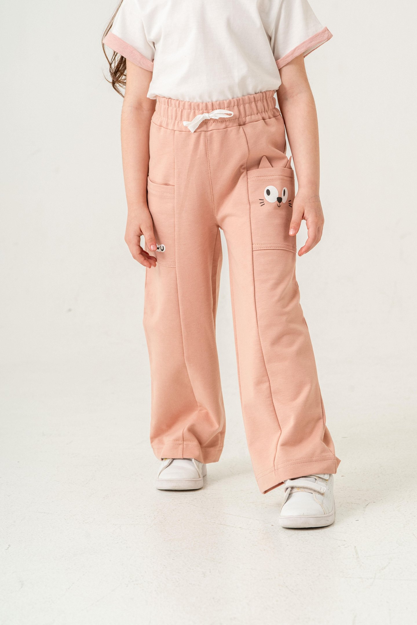 Çift Cepli Cep Baskılı Kız Çocuk Eşofman Altı