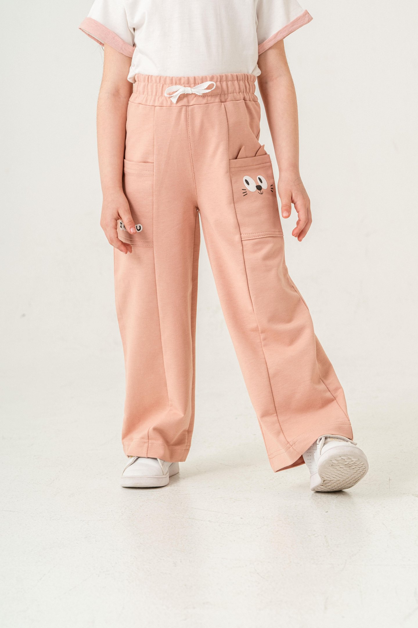 Çift Cepli Cep Baskılı Kız Çocuk Eşofman Altı