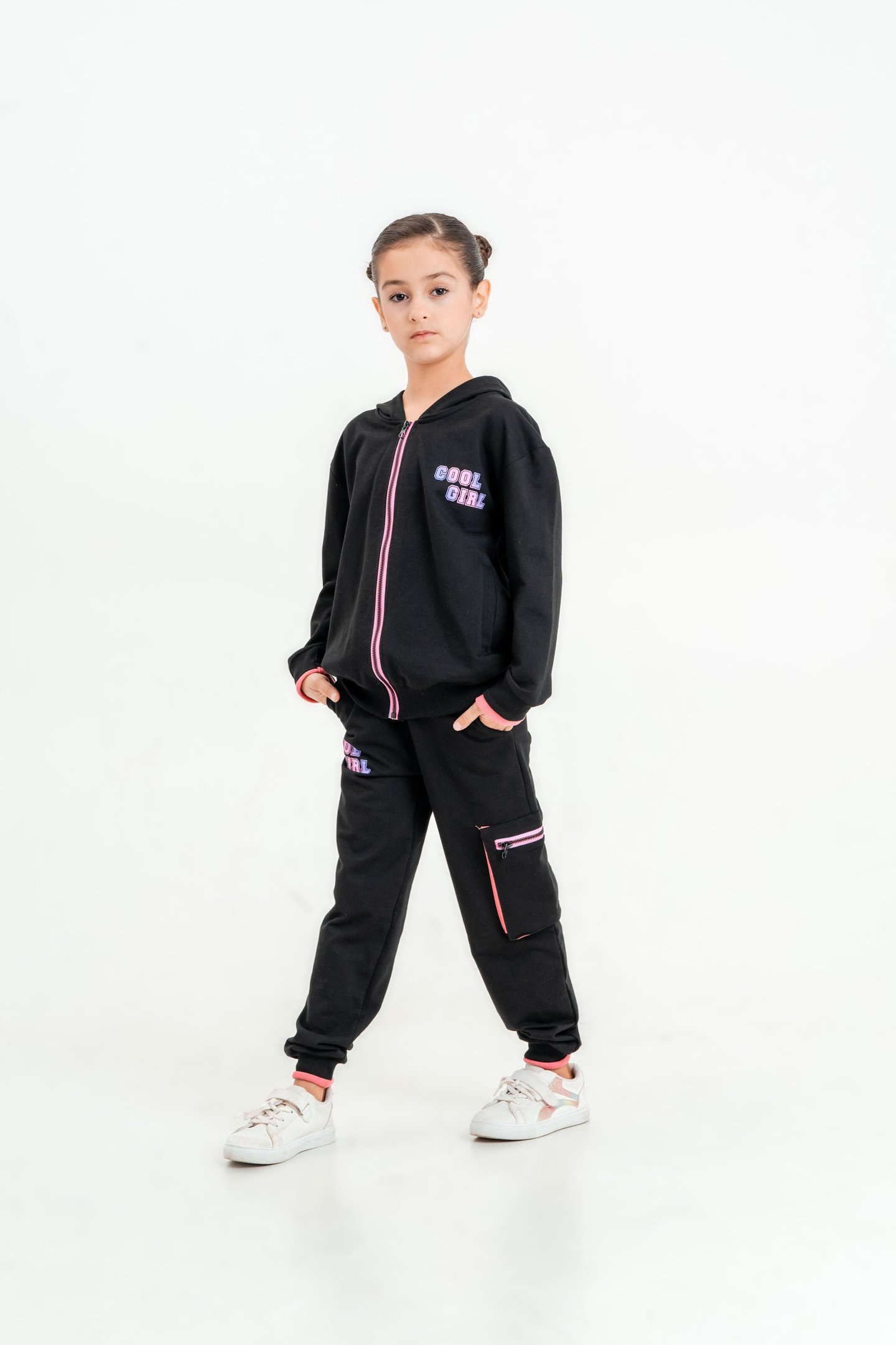 Cool Girl Baskılı Kapüşonlu Alt Üst Kız Çocuk Eşofman Takımı